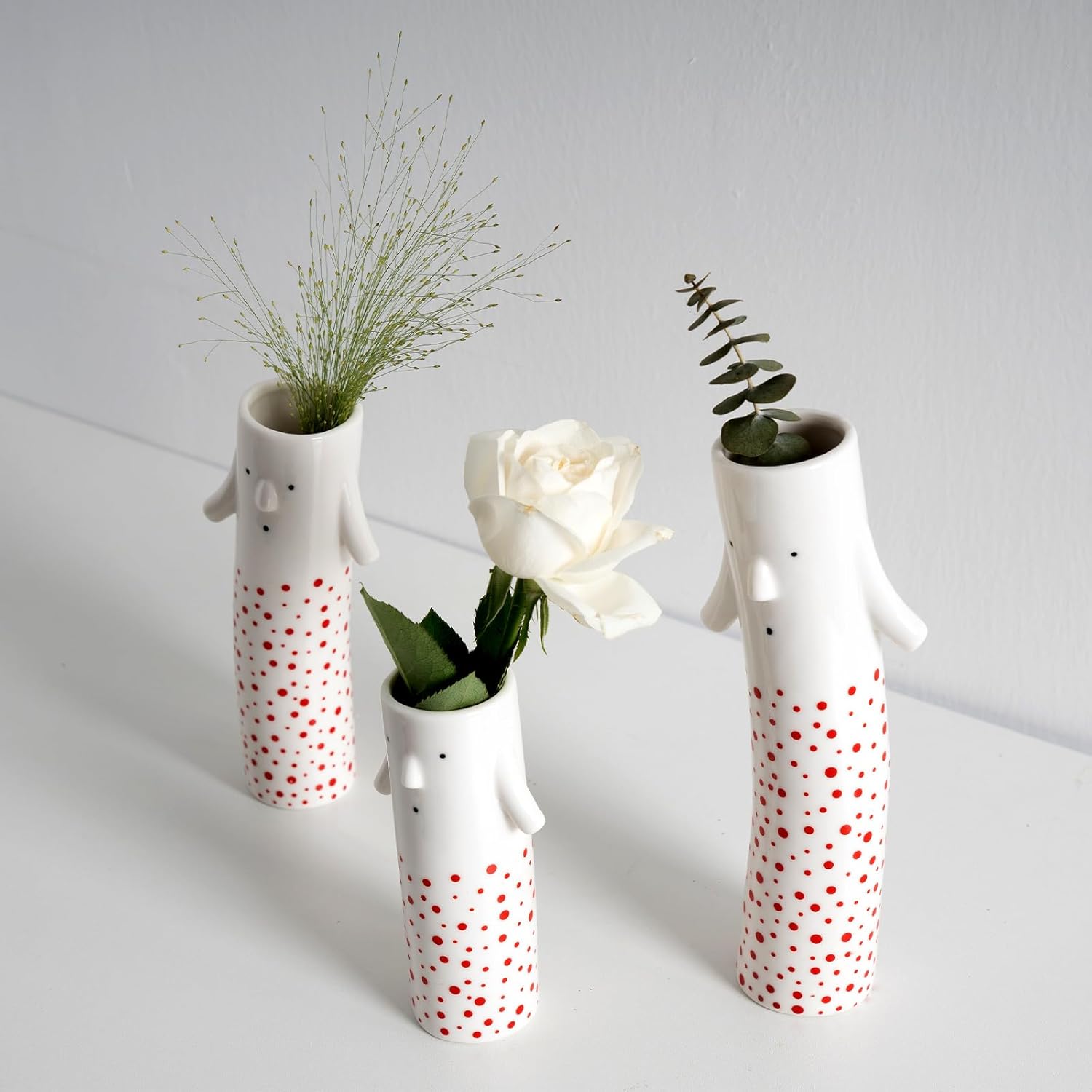 Handmade Ceramic Bud Vases for Pretty Flowers / Family Vase Red / Set of 3