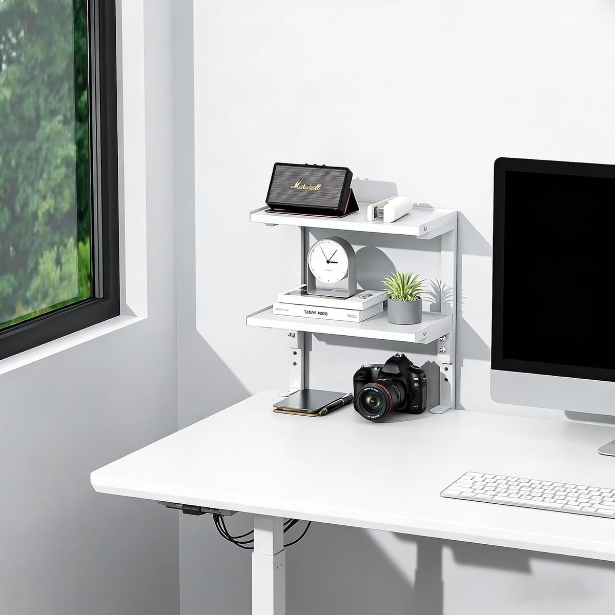 2-Tier Desk Shelf | Desk Organization Expandable Clamp on Desk Shelf Desktop Accessories for Offices and Game Rooms