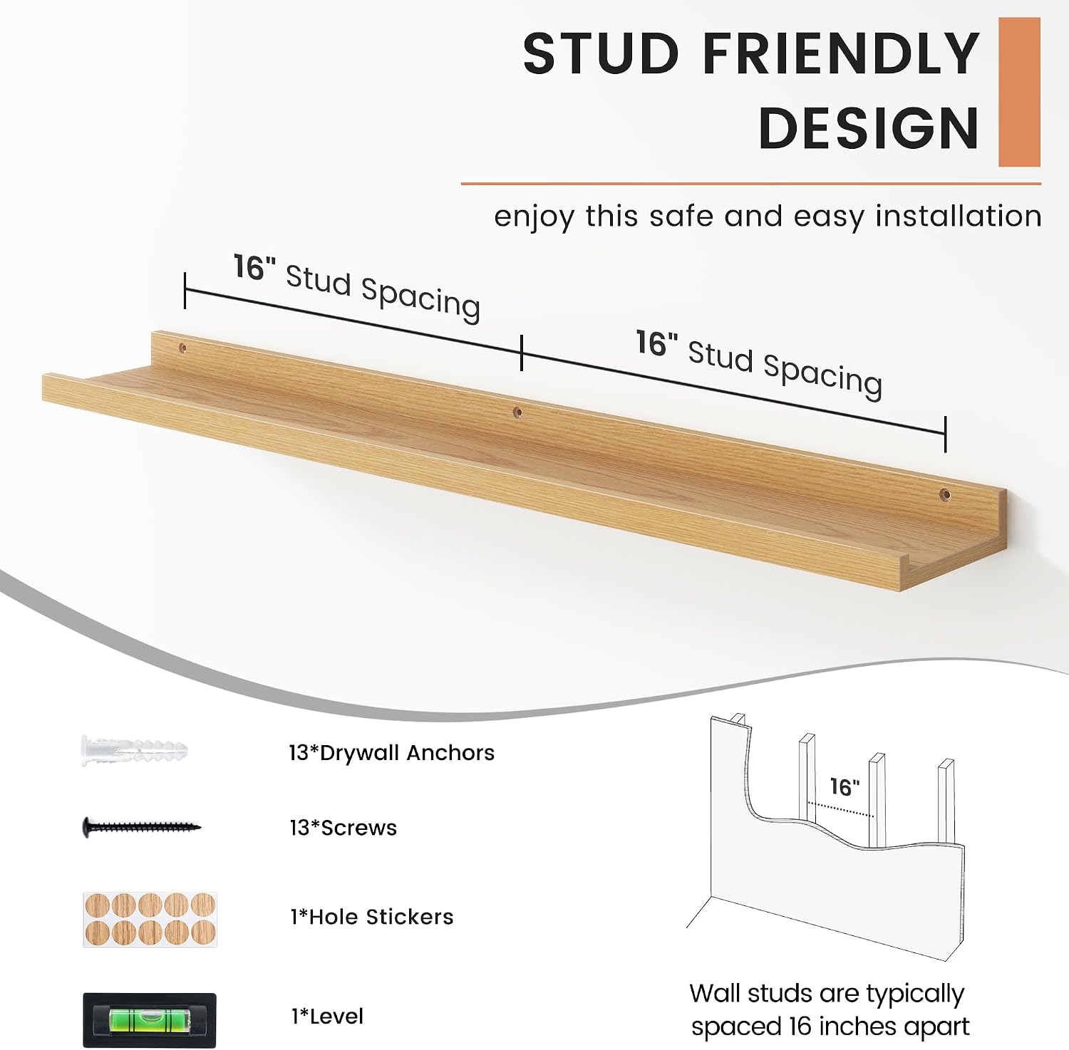 Floating Picture Ledge Shelves for Wall Set of 4, 36 Inch Wall Shelves with Lip Long Large Nursery Book Shelf for Toys