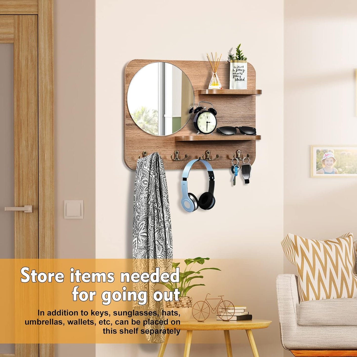 Wooden Key Rack / Original Wood Color / 16 x 12
