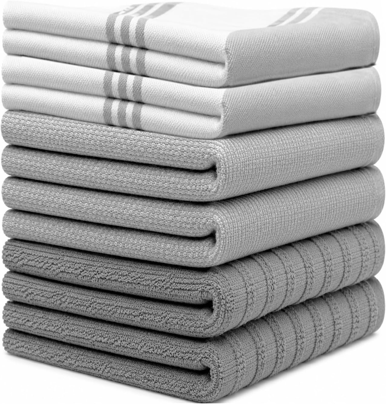 Premium Kitchen Towels 6 Pack 100% Cotton 20"x28" Dish Towels - Grey Wide | Large Flat & Terry Kitchen Linen Set with