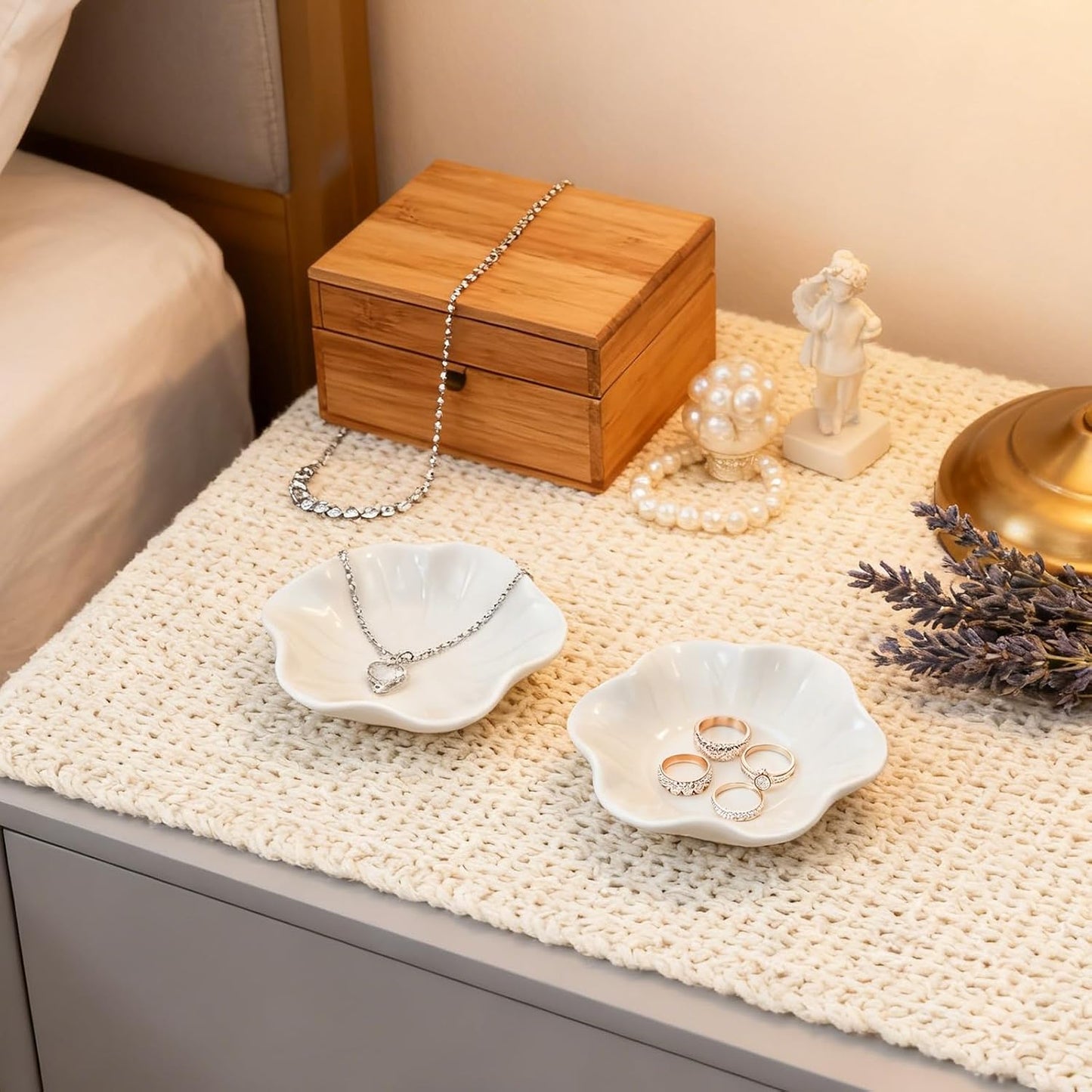 Ceramic Lotus Trinket Tray 4.5" Wedding Favor Bridesmaid Gift / White / Set of 30