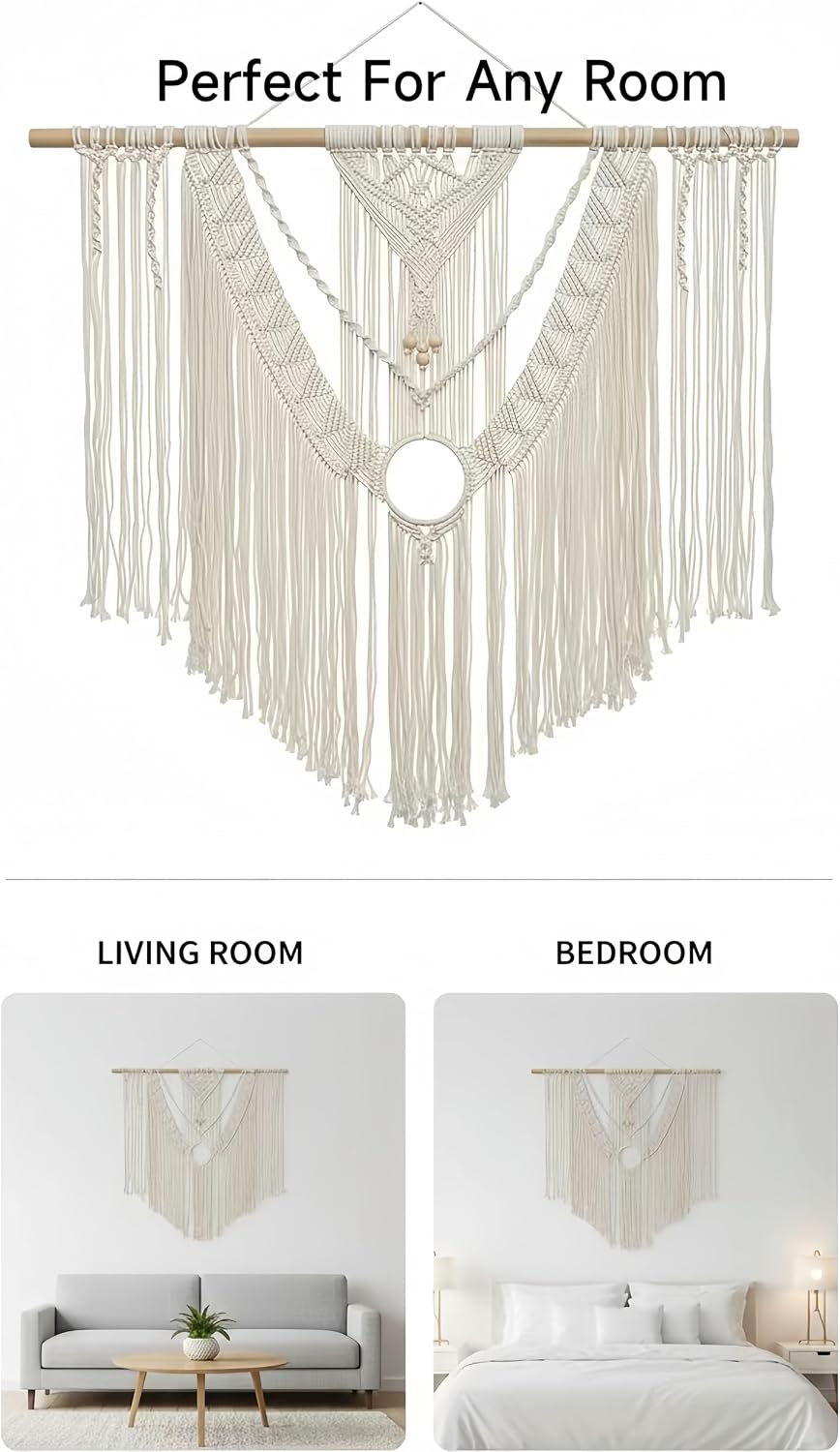 Large Macrame Wall Hanging Macrame Wall Decor Tapestry For Headboard Bedroom Livingroom / White-c