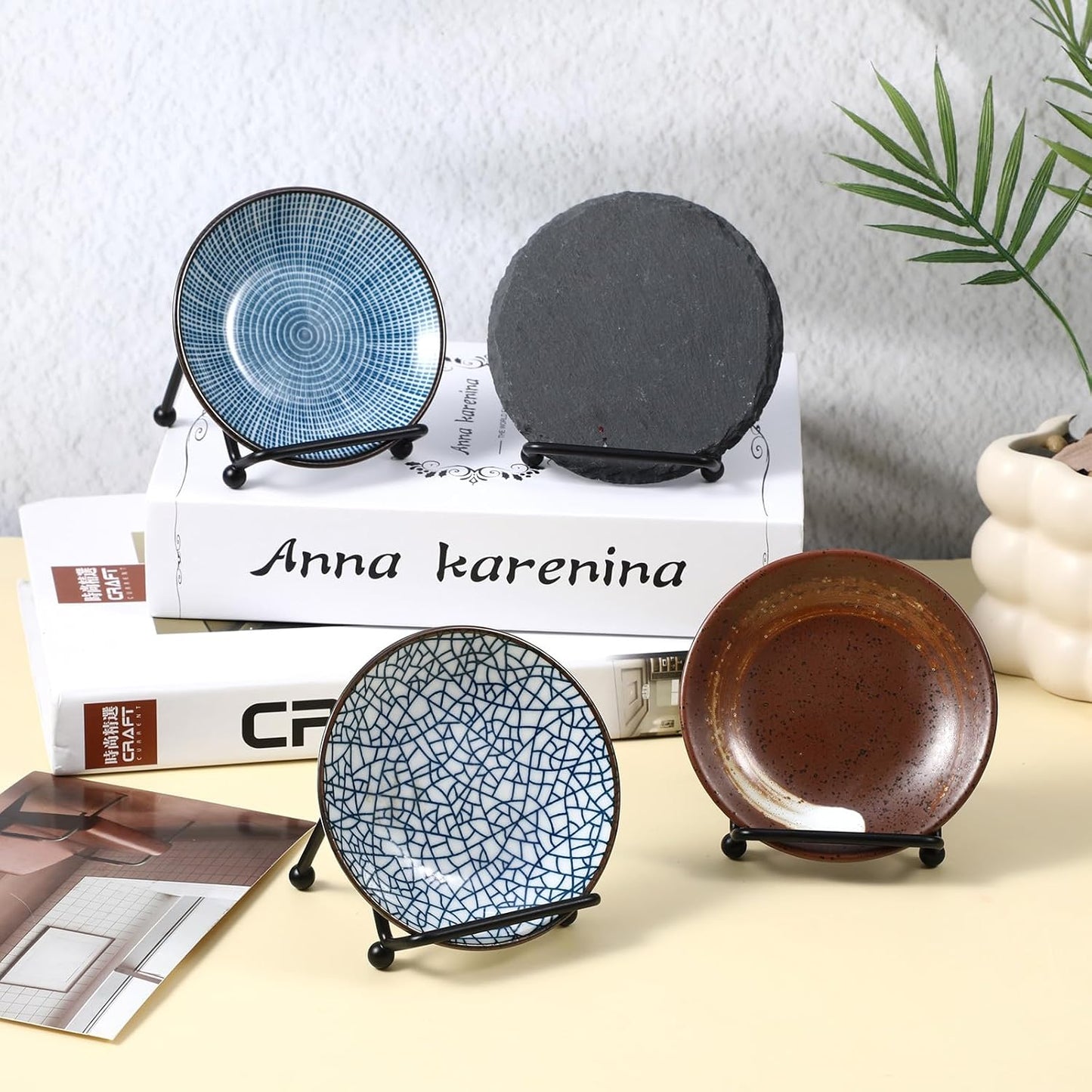 Small Plate Holder Display Stands Mini Metal Frame Stand for Picture / Black / 2 Inch / Set of 12