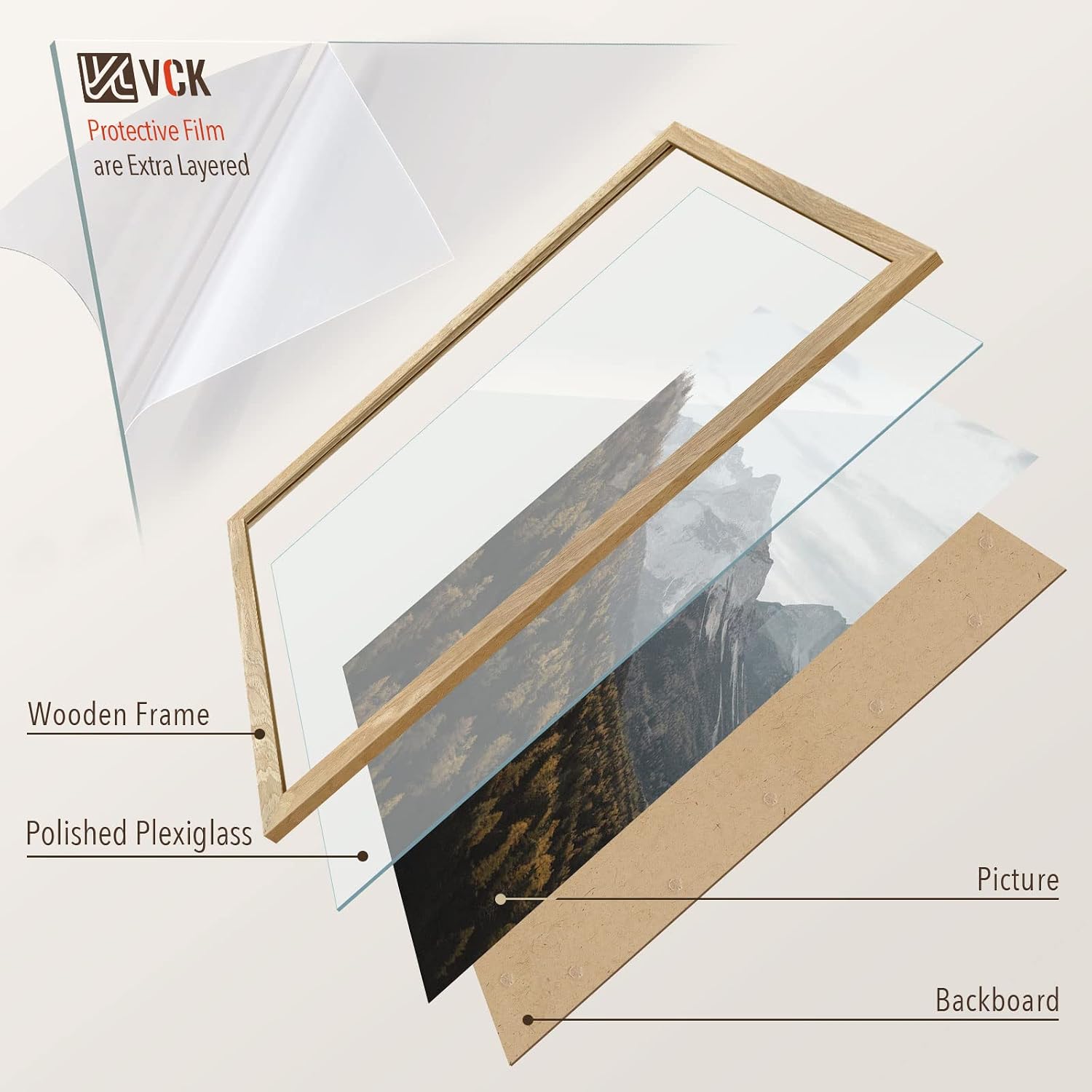 VCK 20x30 Poster Frame Set of 3, Natural Solid Wood, Wall Hanging | Wide Border, Light Woodgrain, Shatterproof