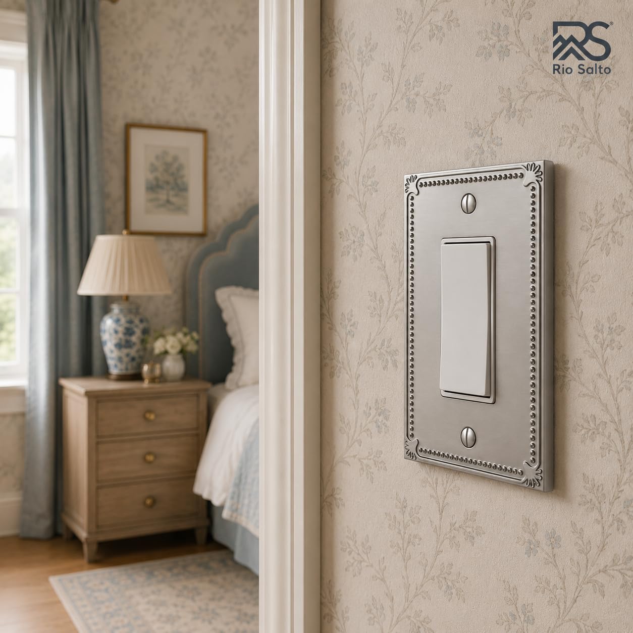 Rio Salto Brushed Nickel Decorative Rocker Light Switch Cover Plate 4 Pack Silver 1 Gang Rocker Switch Plate Decorator