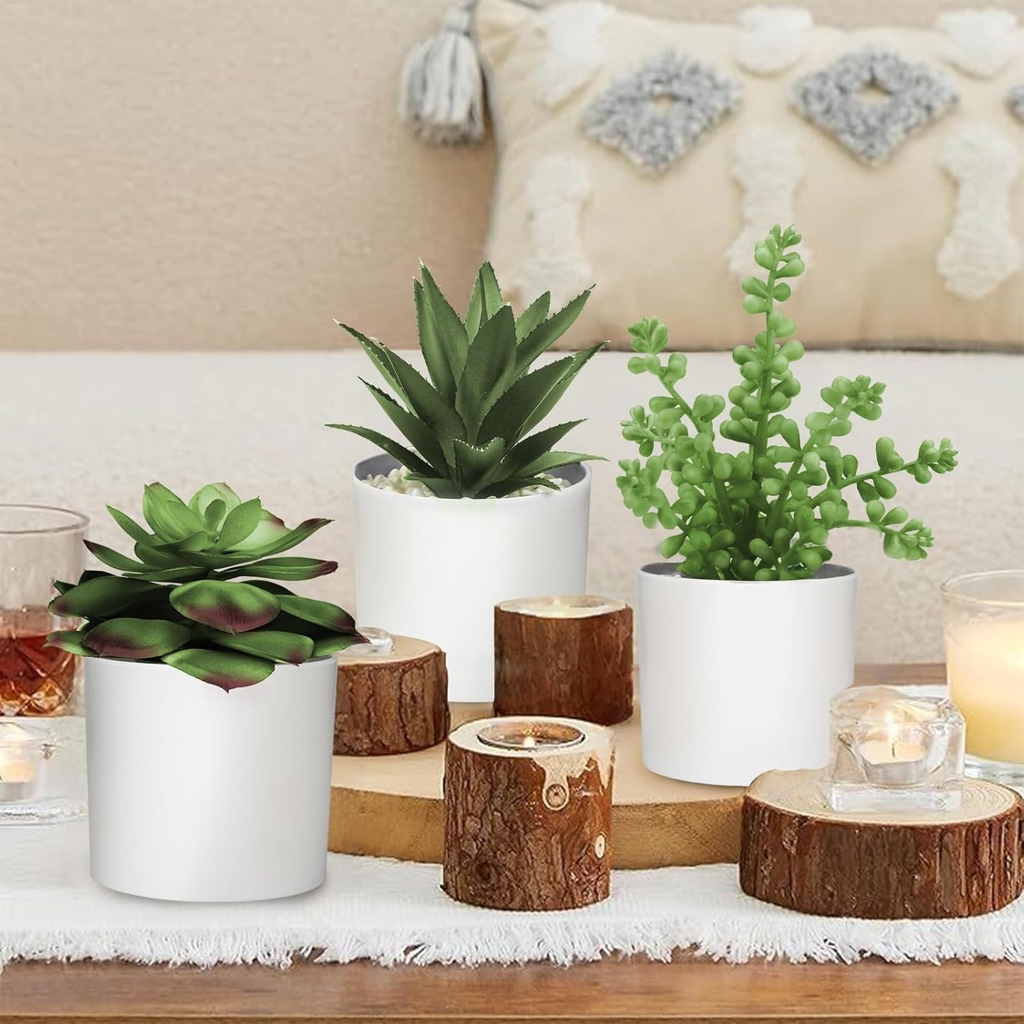 Succulent Plants Artificial in White Pots Small Faux Potted / Faux Plants-white / Set of 3
