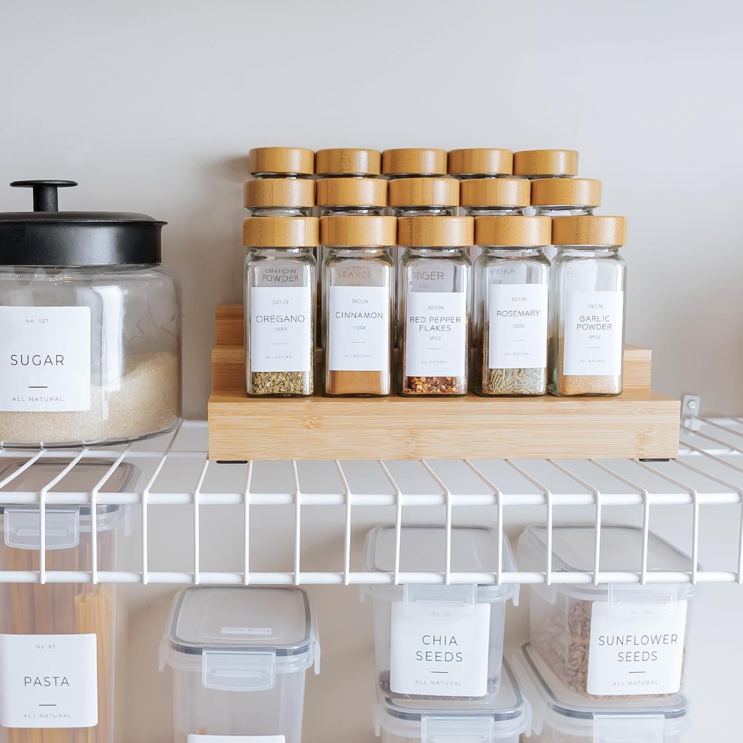 3-Tier Expandable Spice Rack Organizer, Bamboo | Fits 36 spice jars, pantry storage, non-slip feet