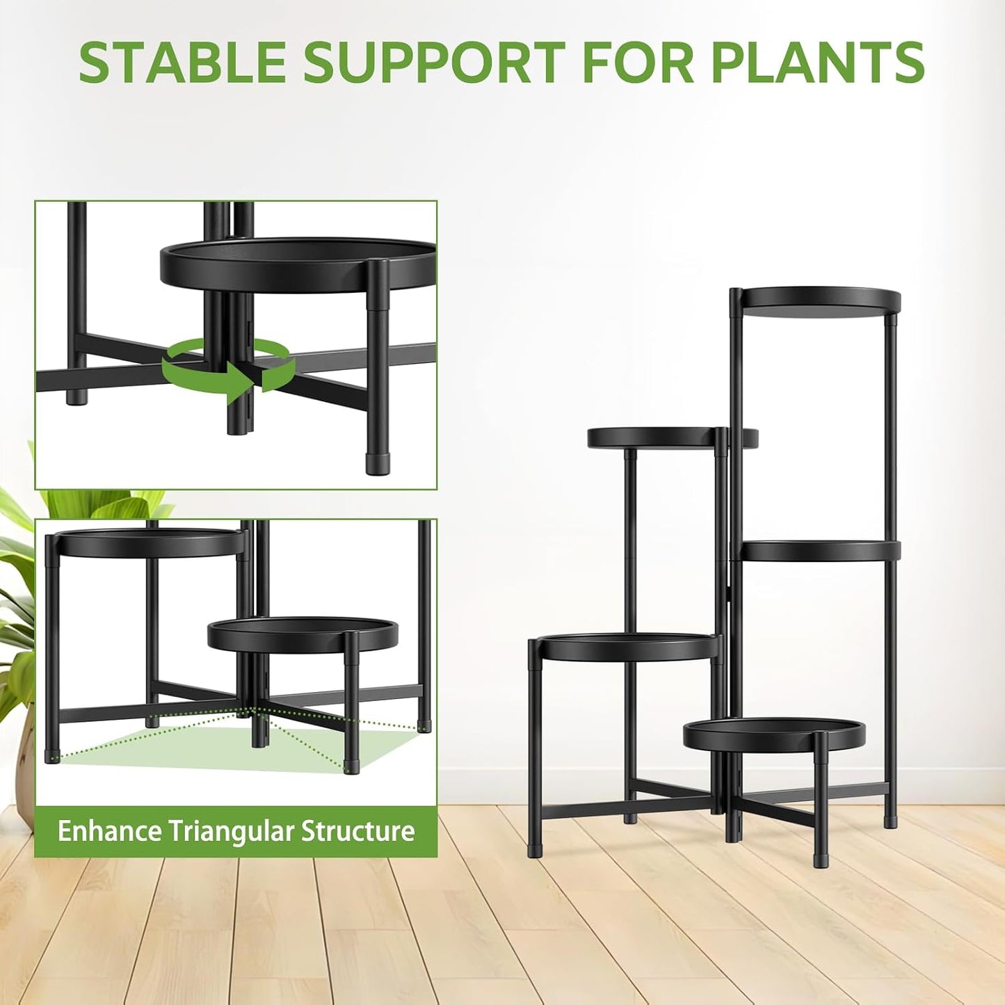 iDavosic.ly 5 Tier Large Plant Stand Indoor Outdoor, 10 In Wide Tray, Black | Tiered Metal Corner Heavy Duty Multiple