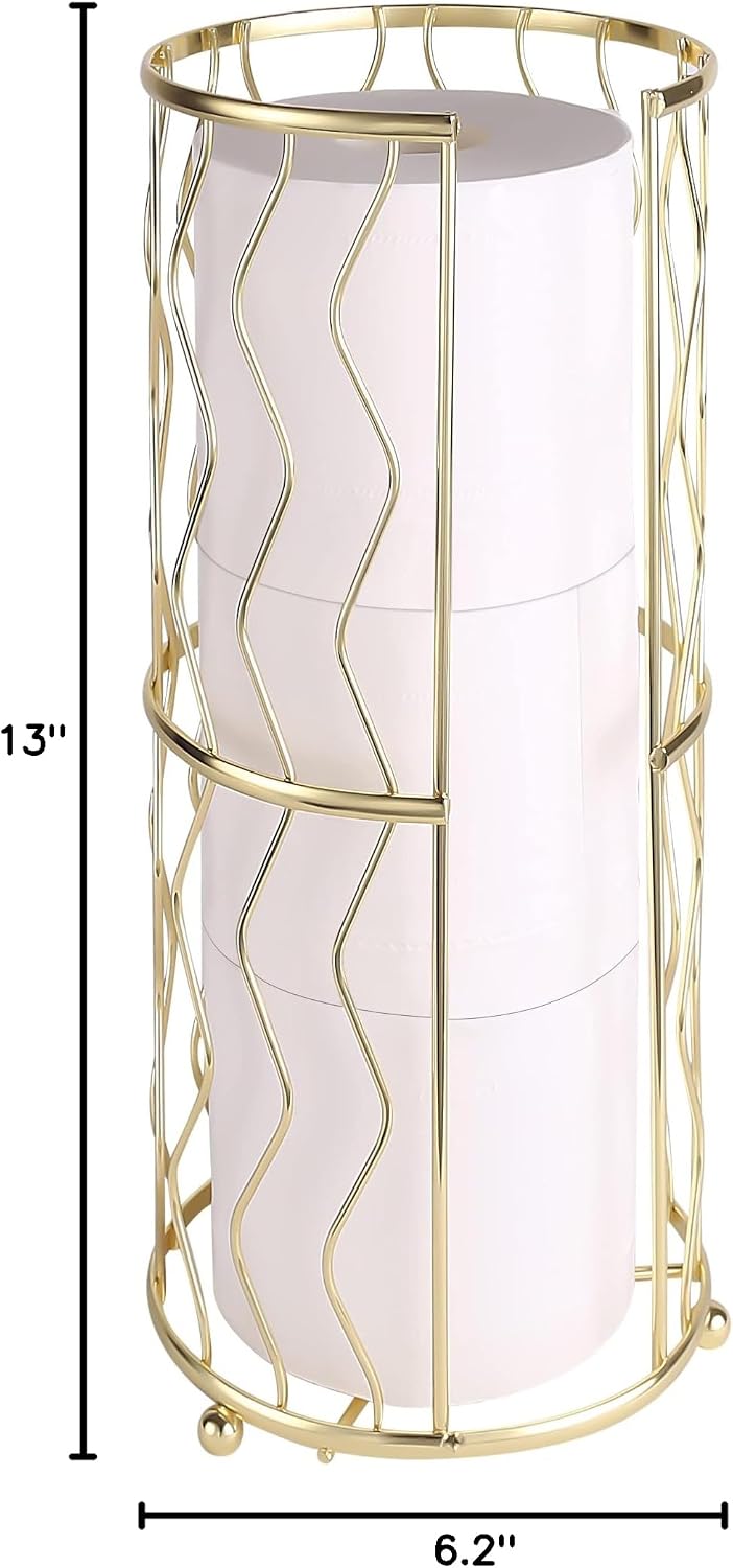 Decorative Metal Standing Toilet Tissue Holder for Bathroom/Powder Room, Compact Tissue Reserve for 3 Rolls of Toilet