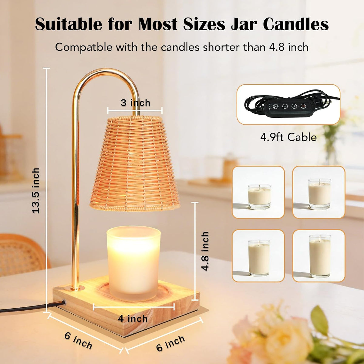 Candle Warmer Lamp with Timer Dimmable Boho Rattan Lampshade Natural Weaving Wax Warmer for Jar Candles Mothers Day