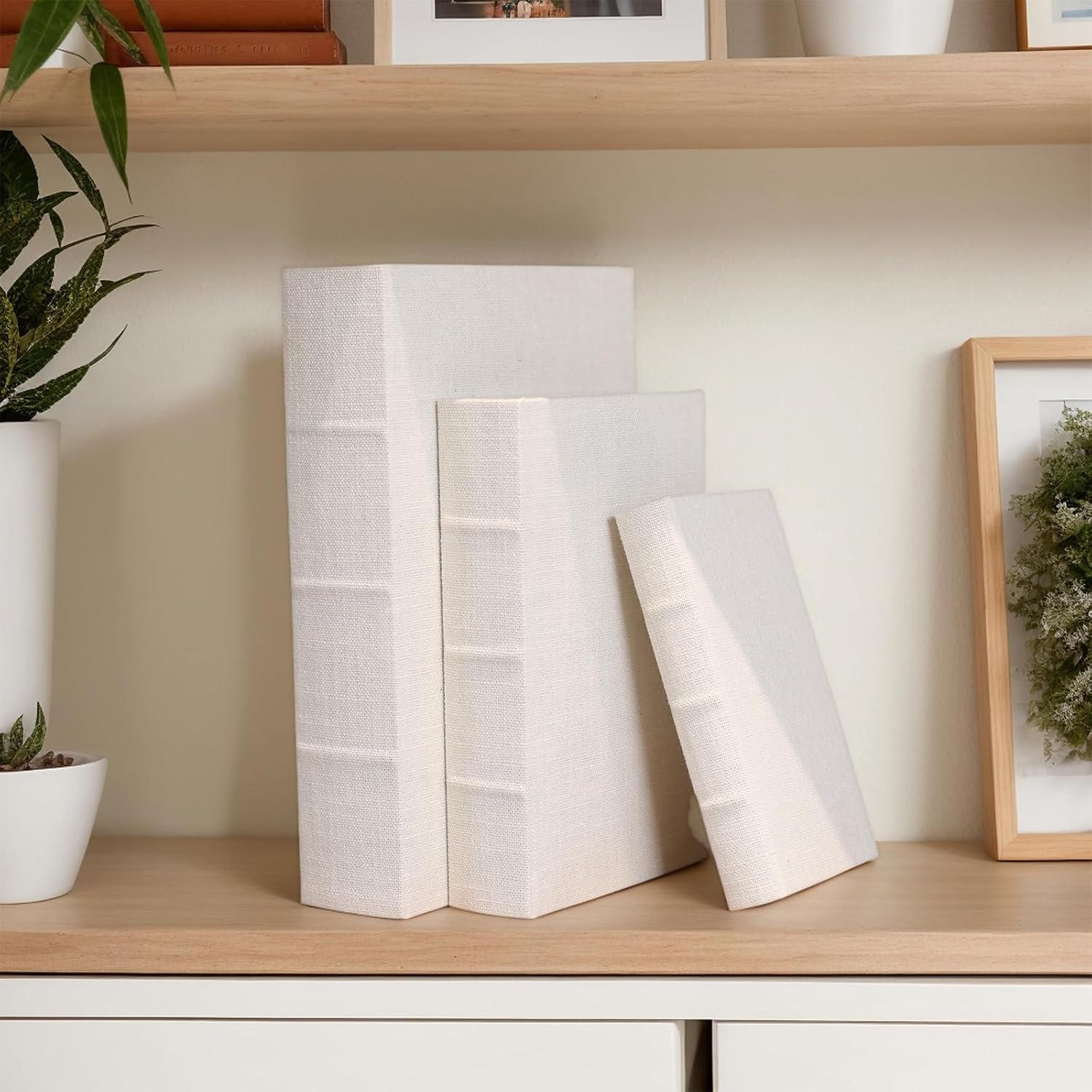 Linen Decorative Book Boxes / White / S&M&L / Set of 3