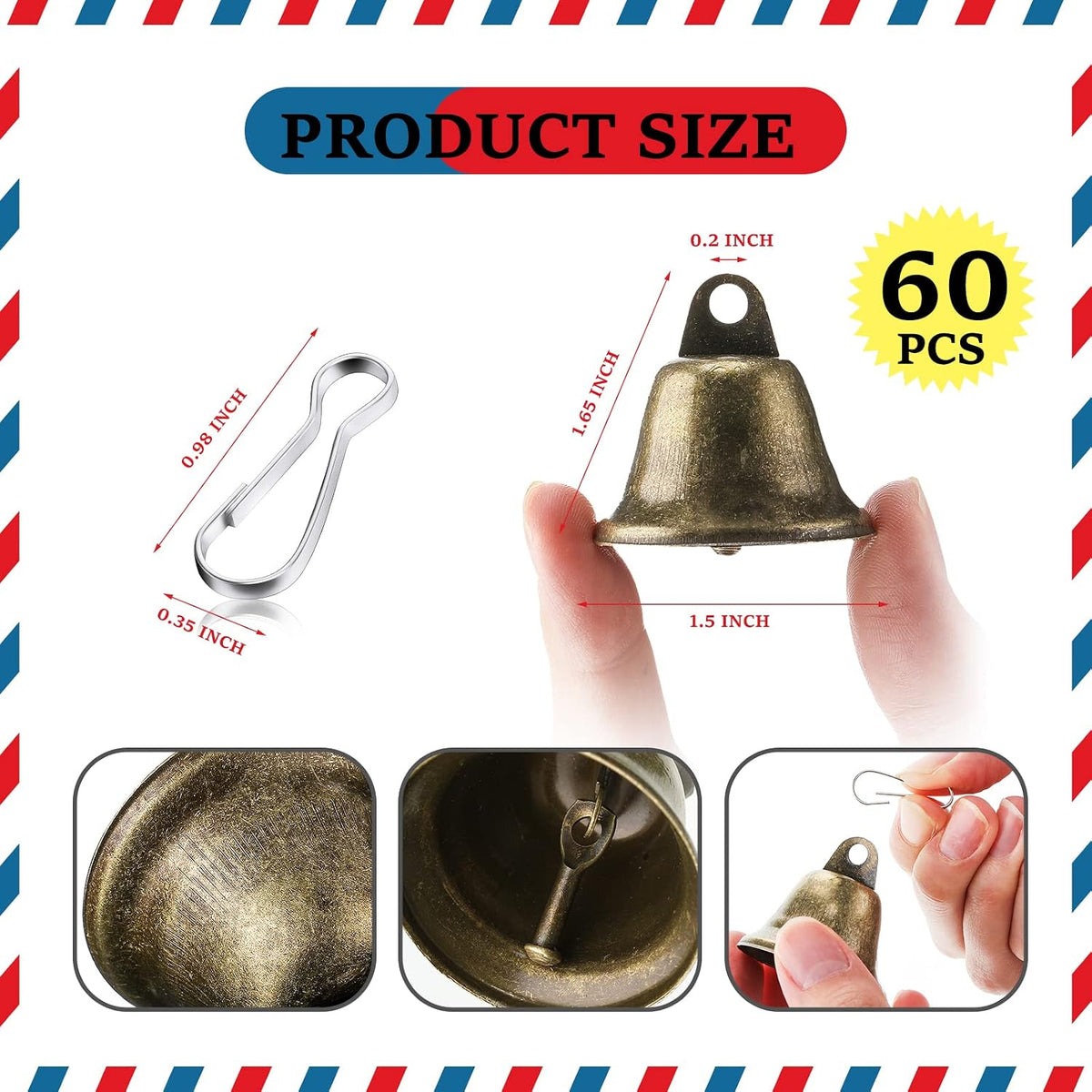Gejoy 60 Pieces Small Brass Bells with Spring Hooks,Bronze | Vintage Mini for Wind Chimes, Dog Training Doorbell