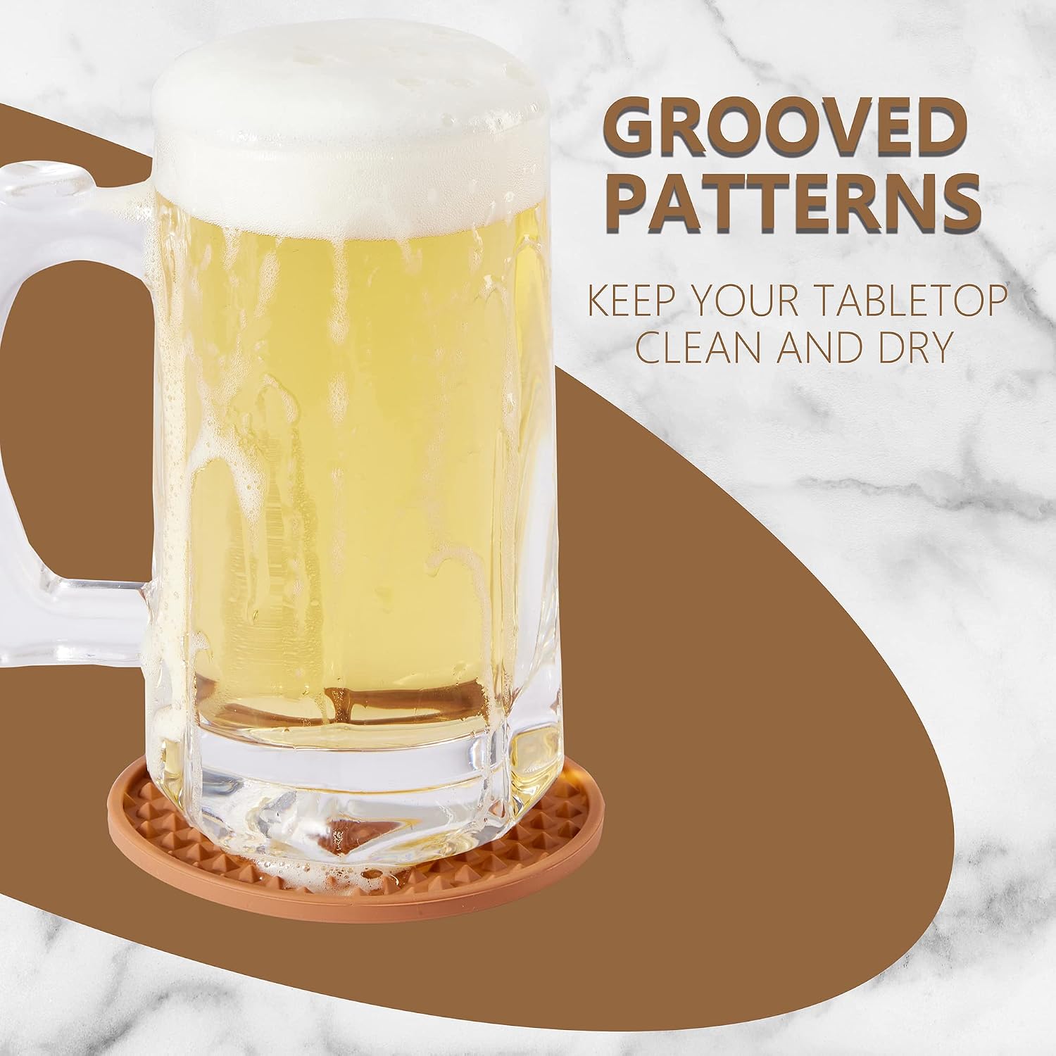Holder / Coasters Tabletop Protection for Any Table Type / Brown with Holder / Silicone / Set of 6