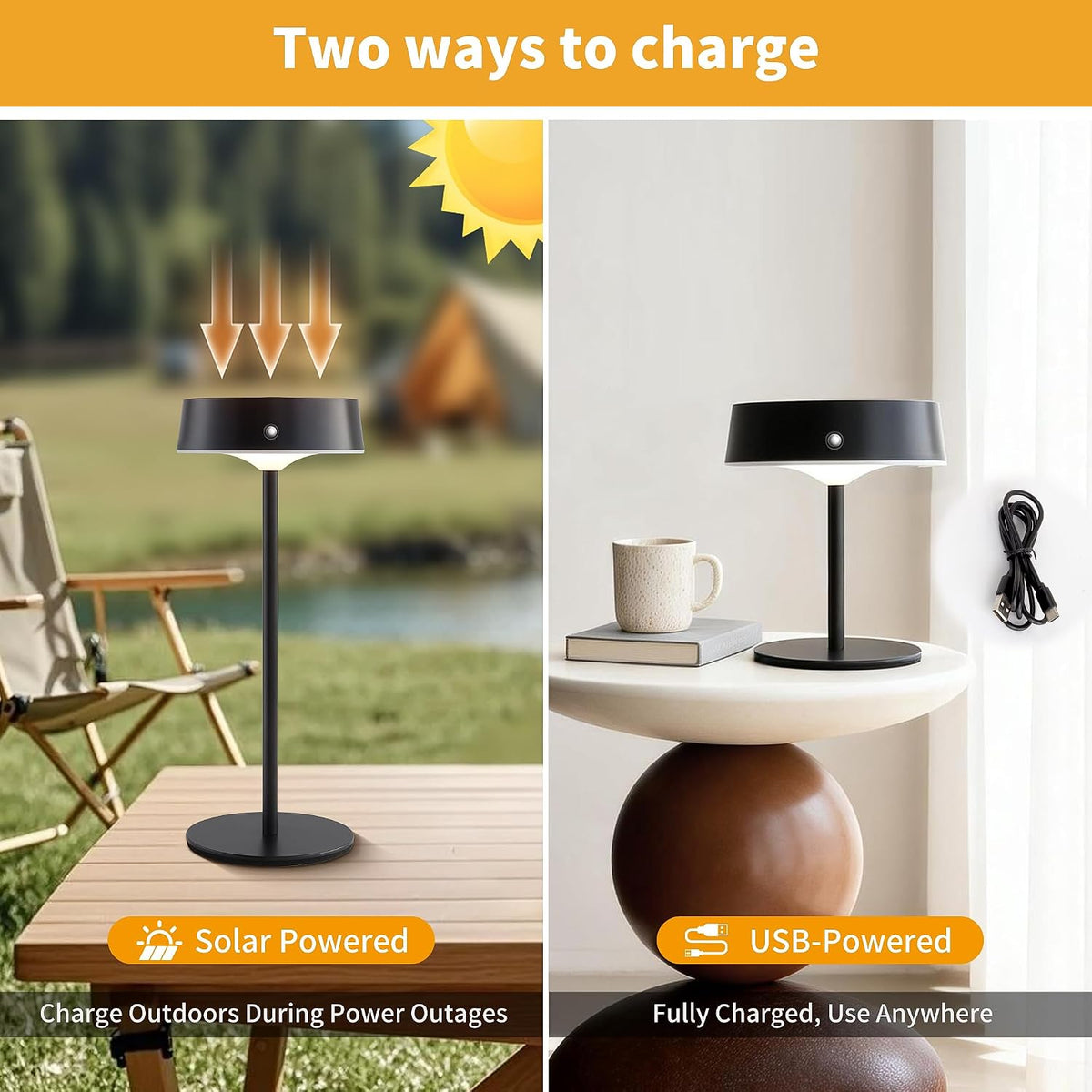 Mr.White Solar Waterproof Outdoor Rechargeable Cordless Table Lamps, Set of 2 Touch Dimmable Operated Battery Table