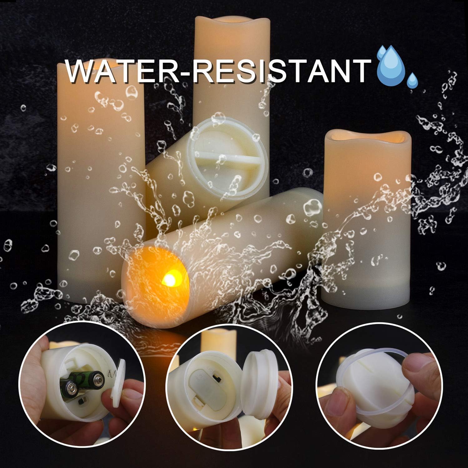 12-Pack Waterproof Flameless Candles, 2.2" Slim Plastic Battery Operated LED Pillar Candles with 2 Remotes & Timers