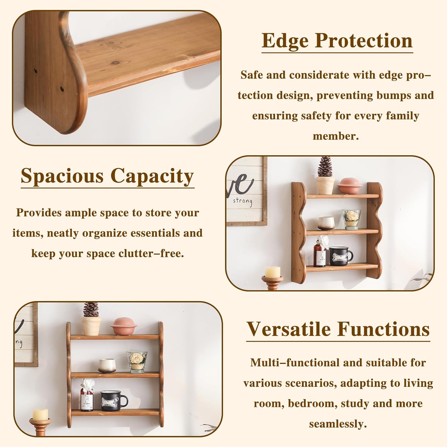Rustic Floating Shelves Wall Mounted Storage Rack / Brown