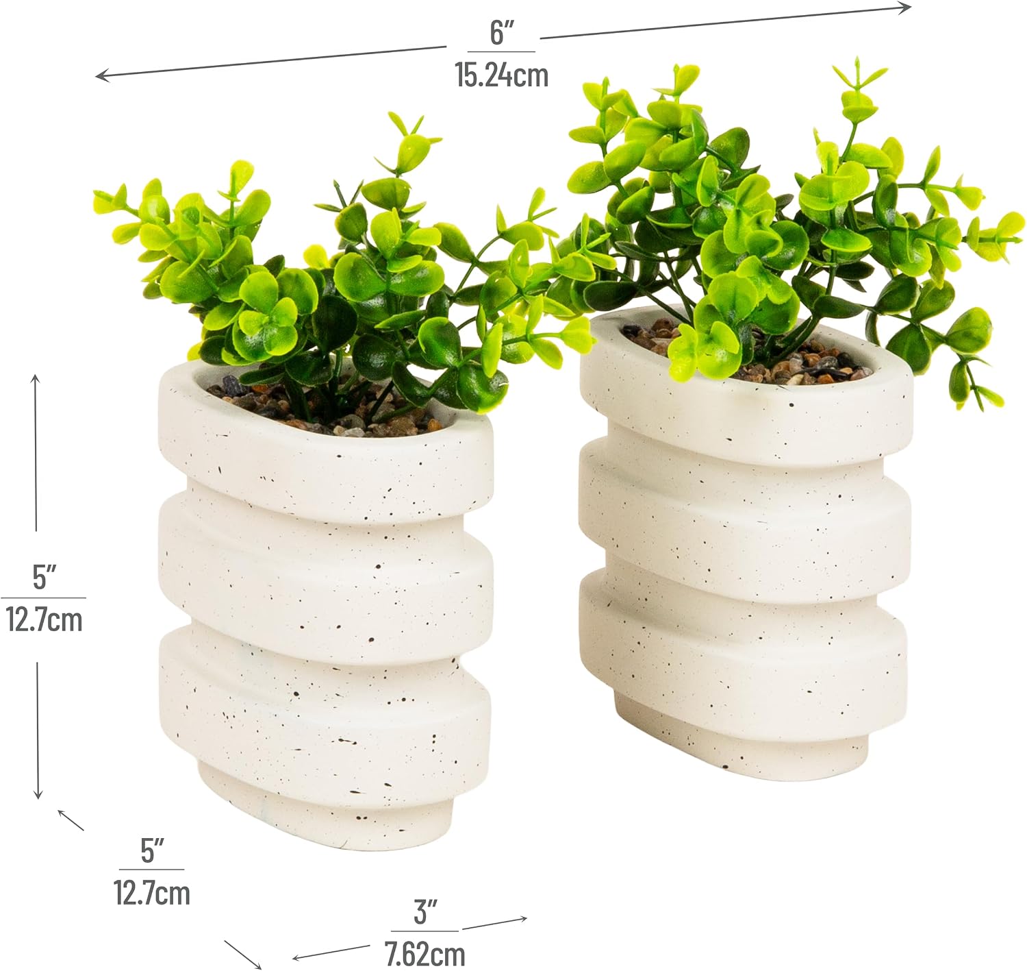 Ribbed Cement Planter Bookends / White Ribbed Cement Bookends / Set of 2