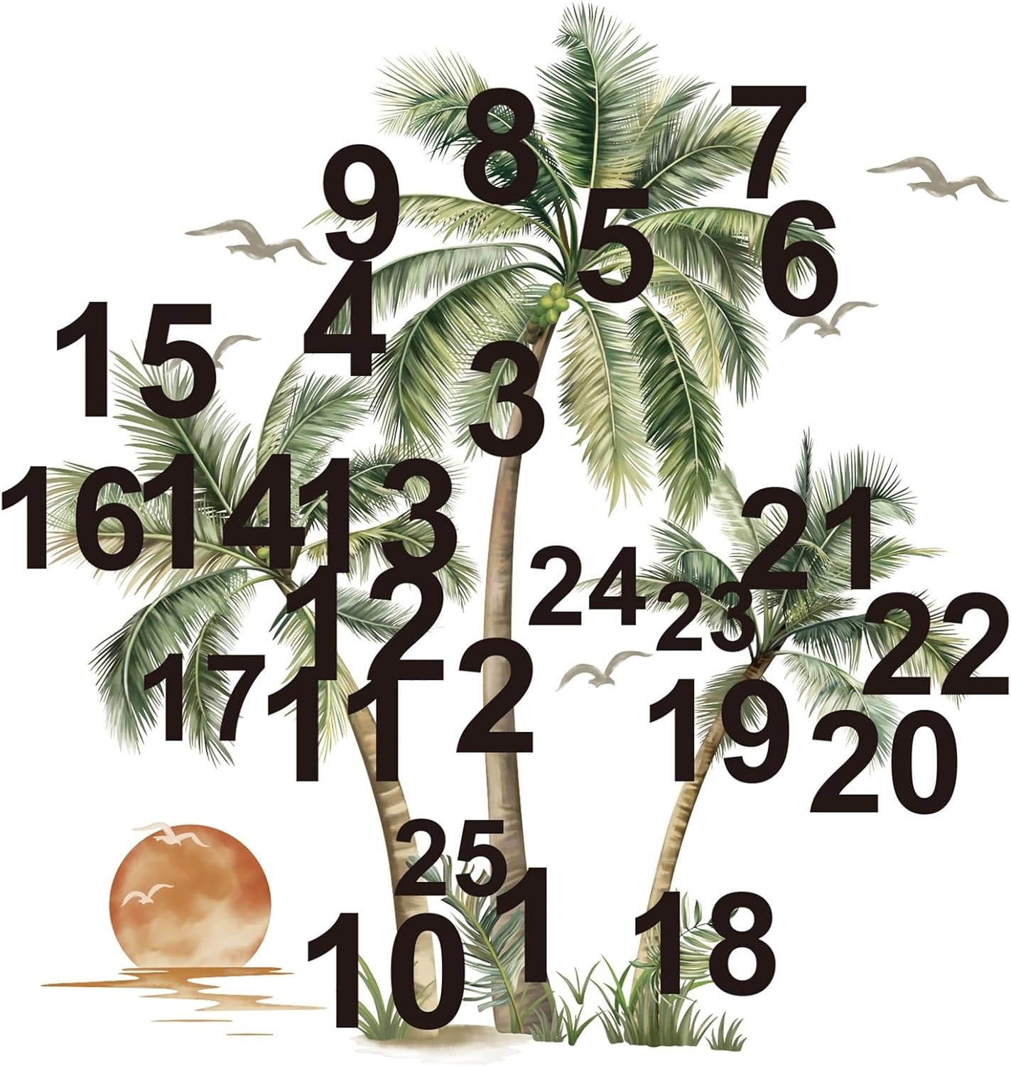 Large Boho Palm Tree Wall Decals Tropical Plant Sunset Beach Wall Stickers Living Room Bedroom