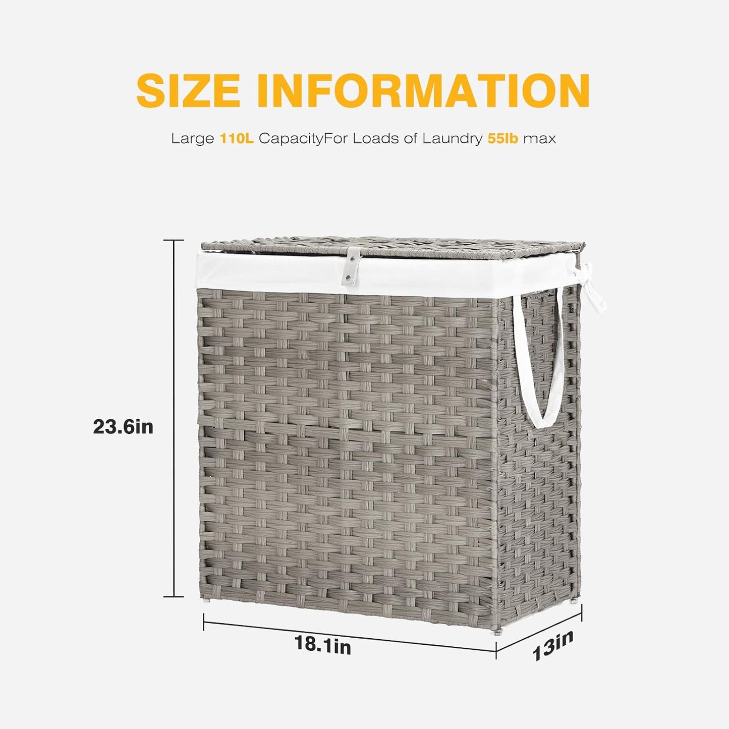 29 Gallon Wicker Clothes Basket / Grey / 110L