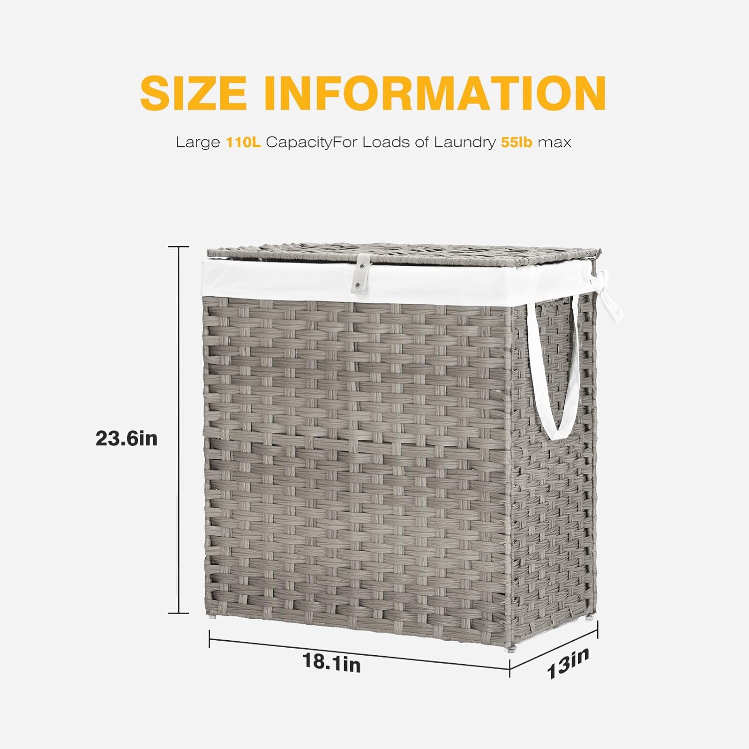 29 Gallon Wicker Clothes Basket / Grey / 110L