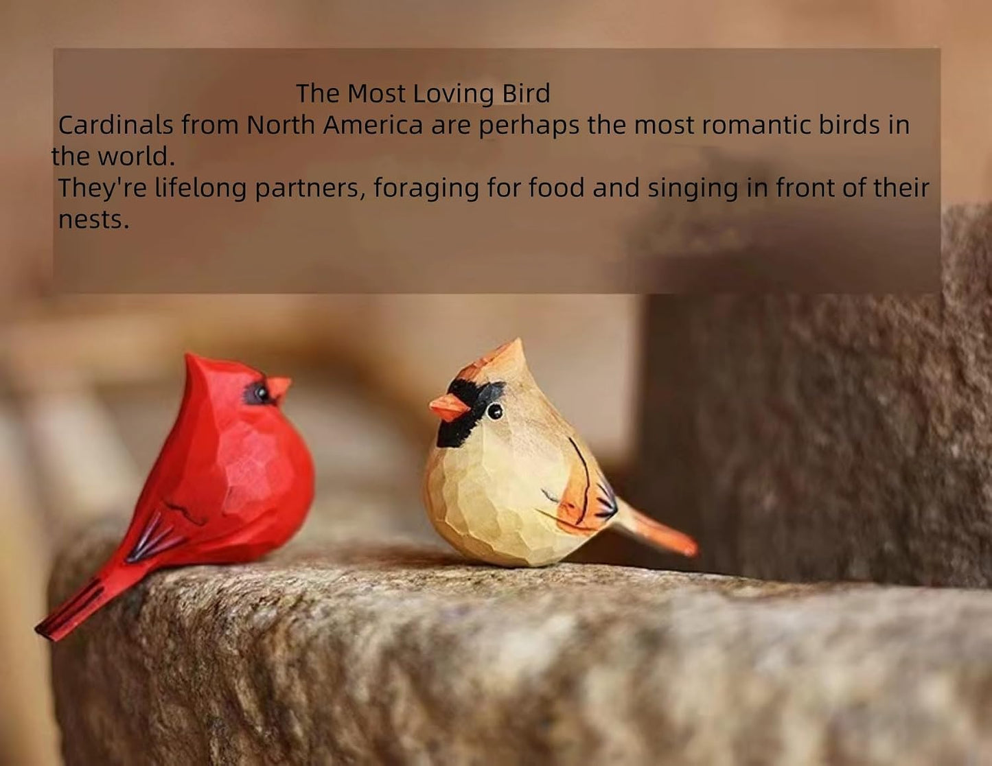 Hand-Carved Wooden Northern Cardinal Figurines / Red & Brown
