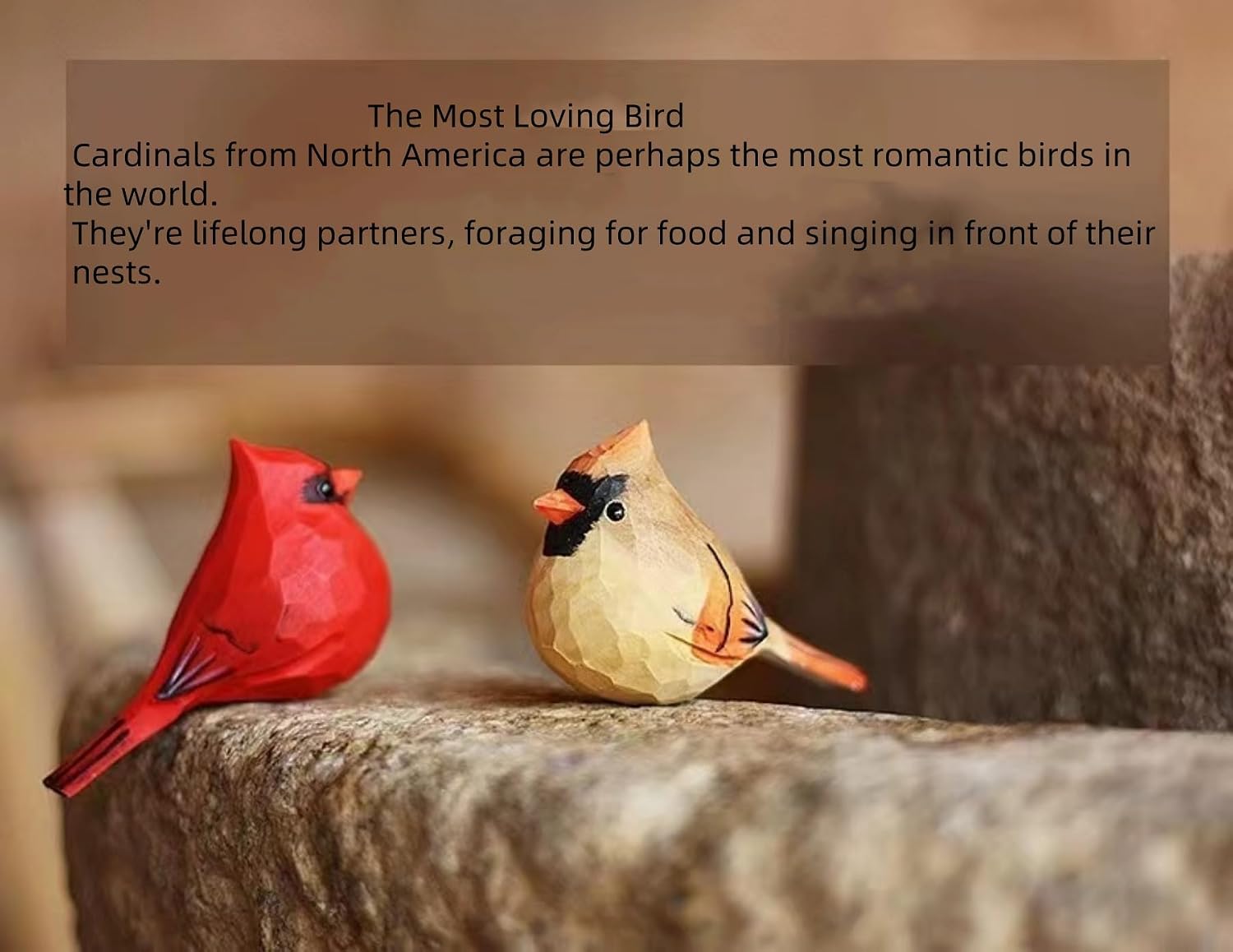 Hand-Carved Wooden Northern Cardinal Figurines / Red & Brown