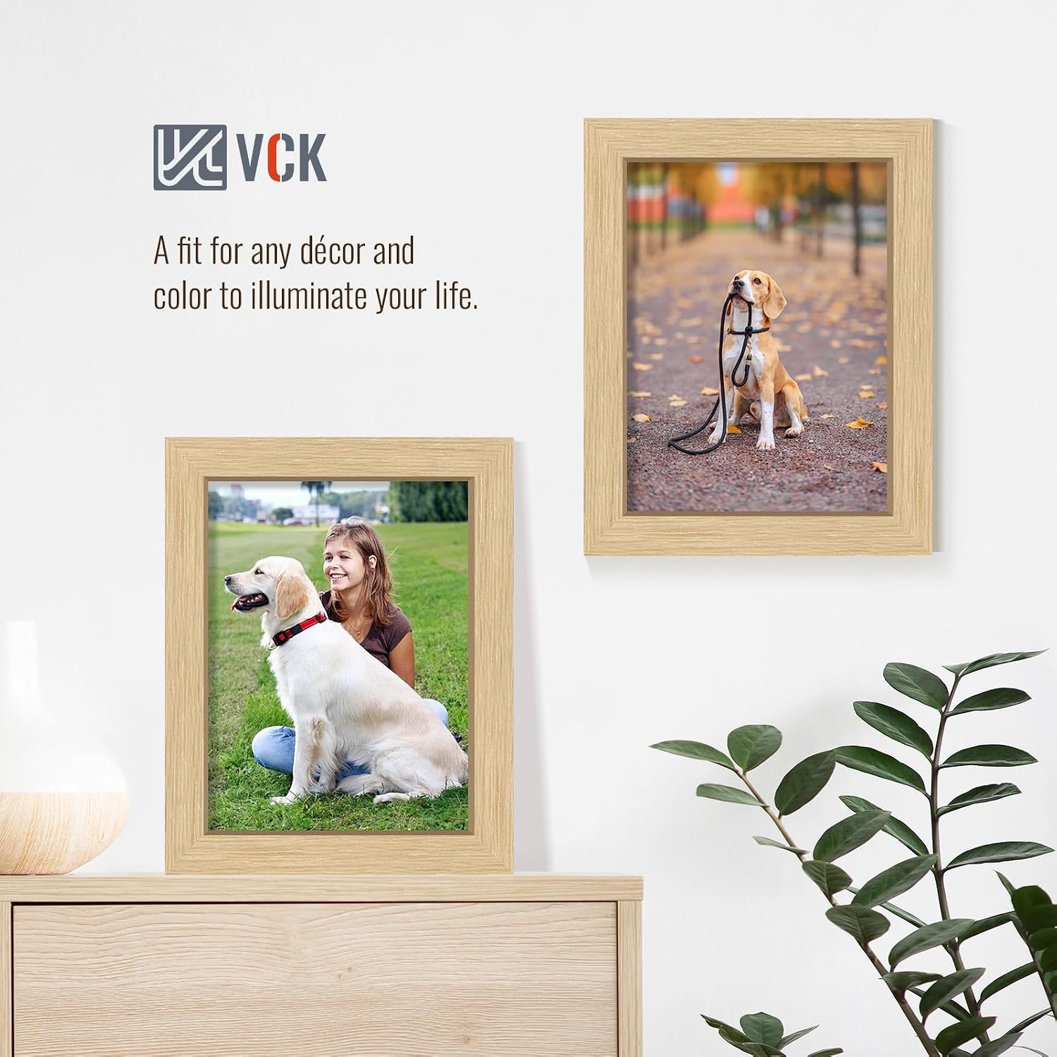VCK 8.5 by 11 Picture Frame Oak 4 Pack, Wide Thick Wood Border, for Prints | Exclusive Woodgrain, Wall/Tabletop, HD