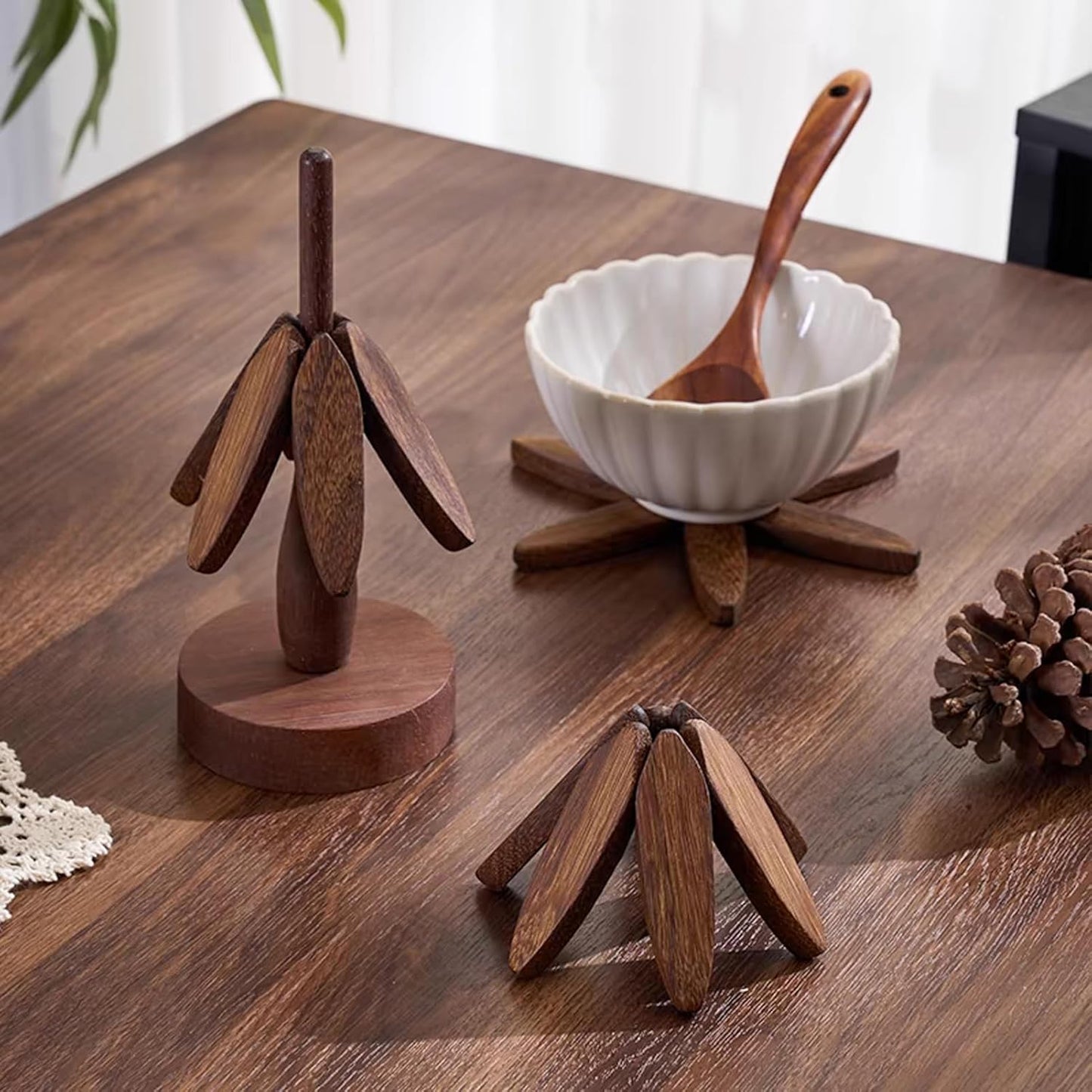 4Artful Foldable Wooden Hot Pads / B Walnut / Set of 4