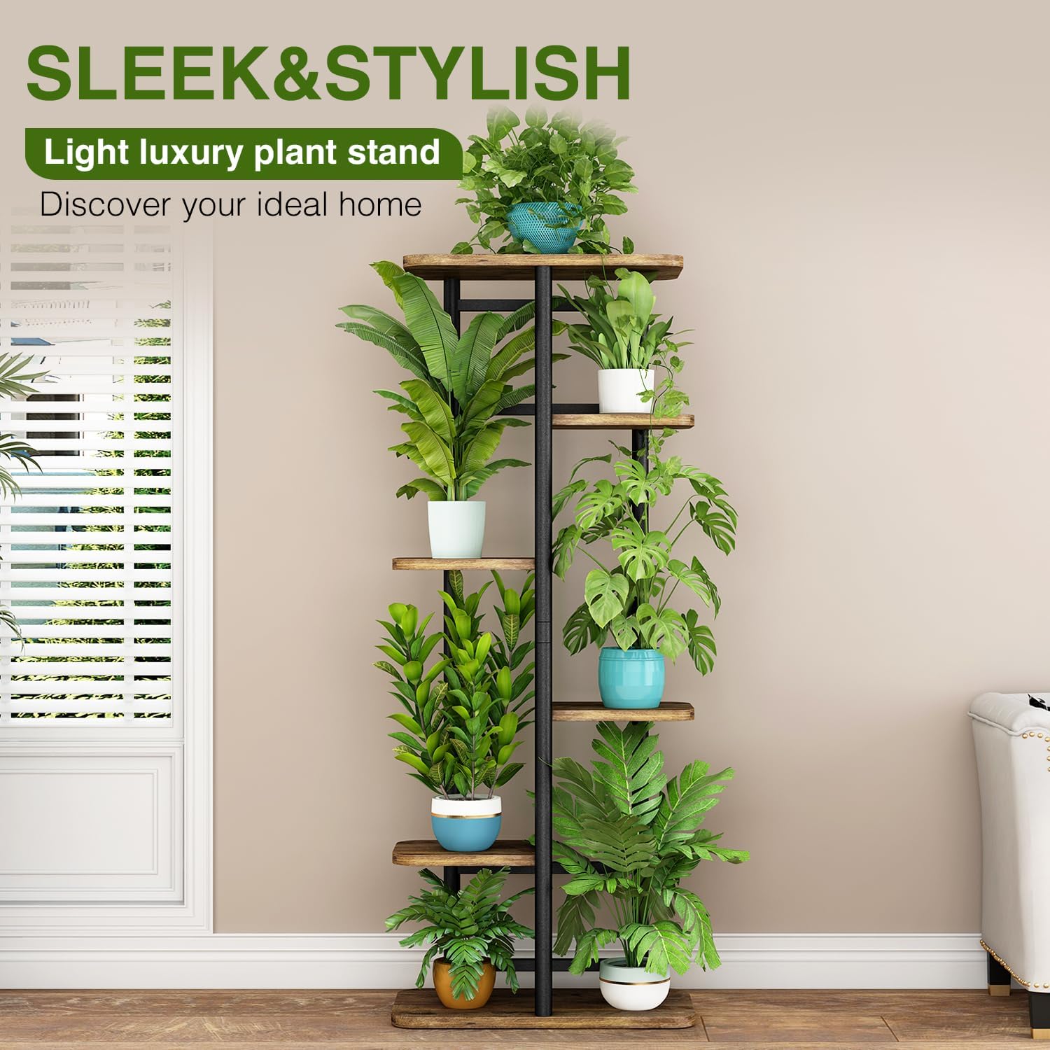 LINZINAR Plant Stand Indoor 6 Tier Metal Corner Tall Flower Shelf | Plant Rack for Multiple Plants, Tiered Flower Plant