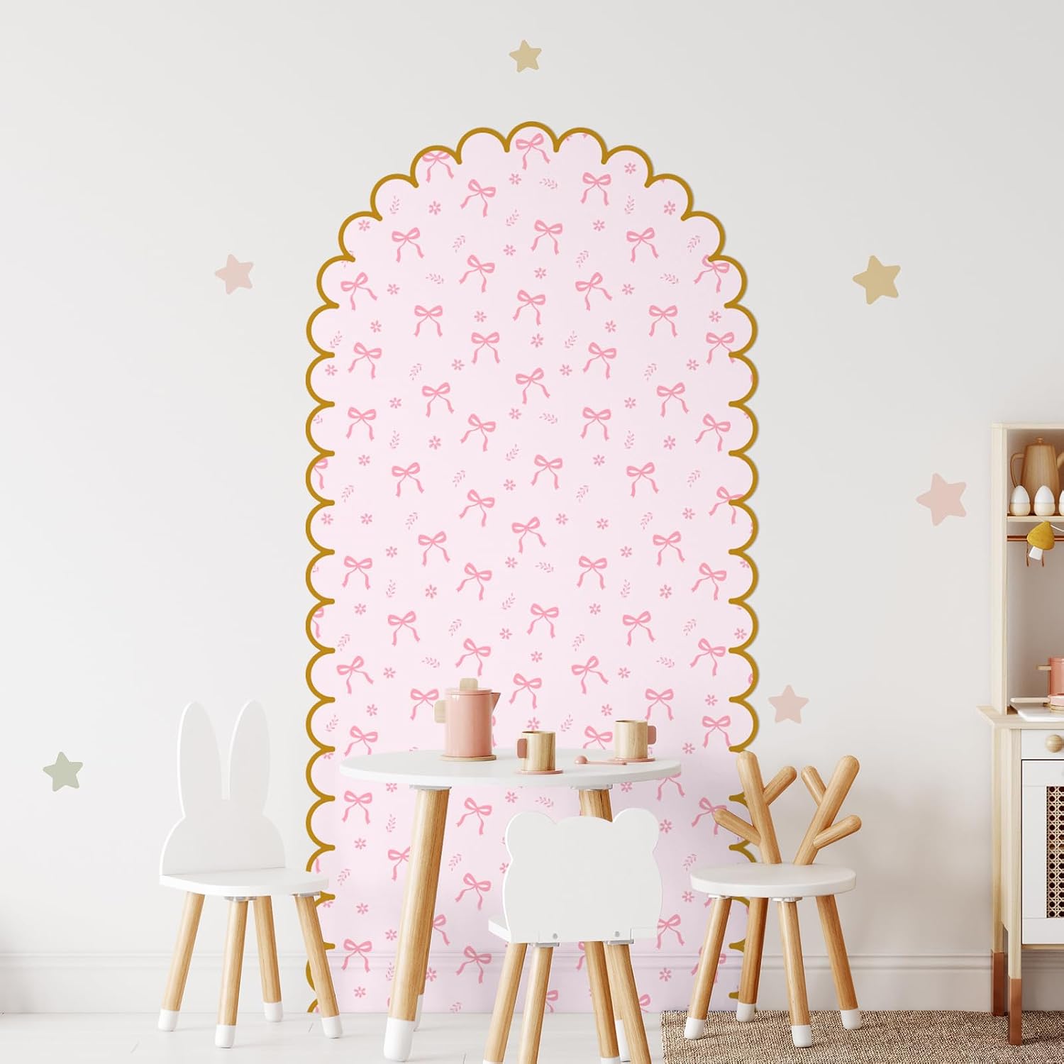 Bow Arch Wall Decals Peel and Stick Large Bow Wallpaper Wall Decal Room Decor / Pink / 58 x 30