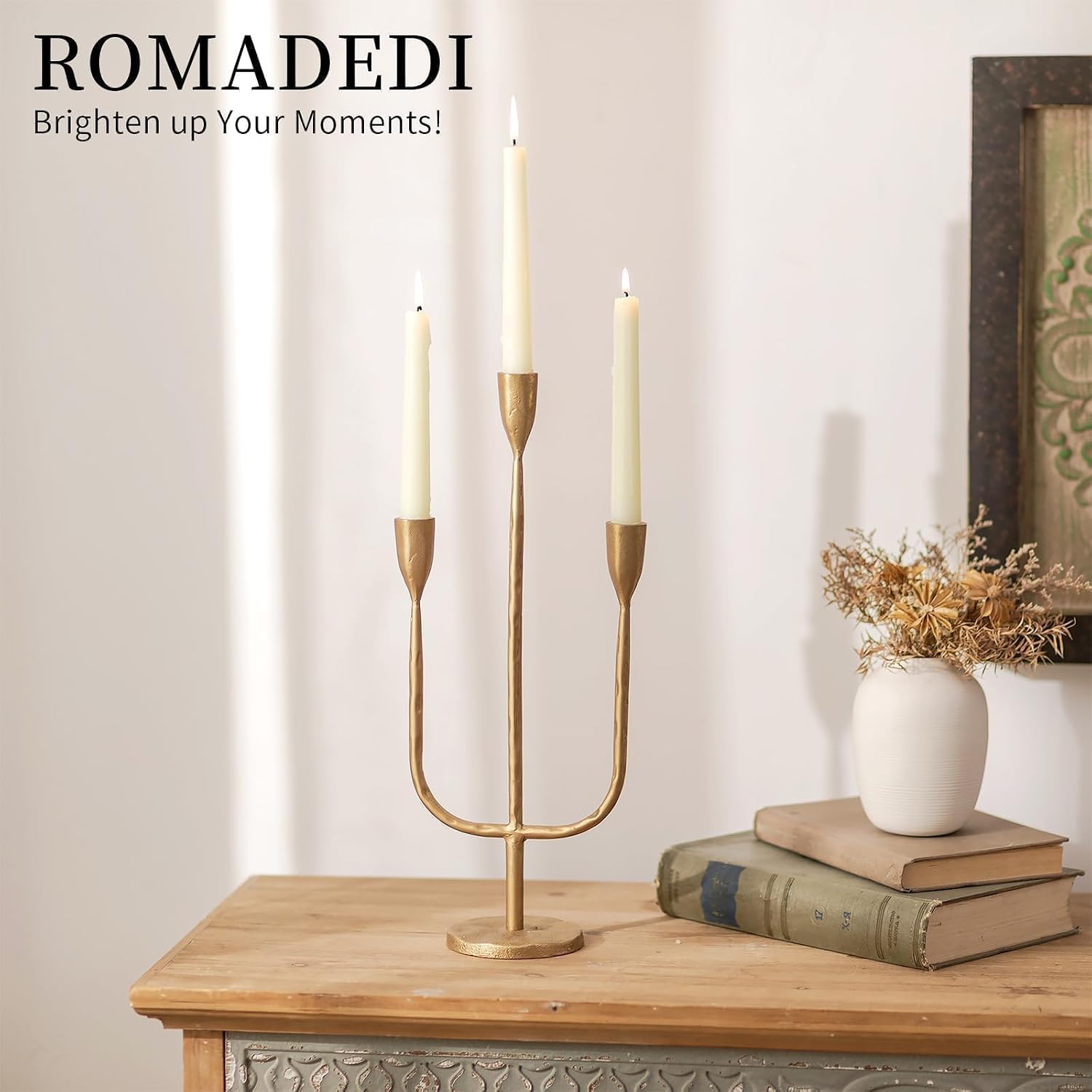 Romadedi Candelabra Brass Candlestick Holders: Gold Taper Candle Holders Metal Tall Vintage Candle Holders Iron for