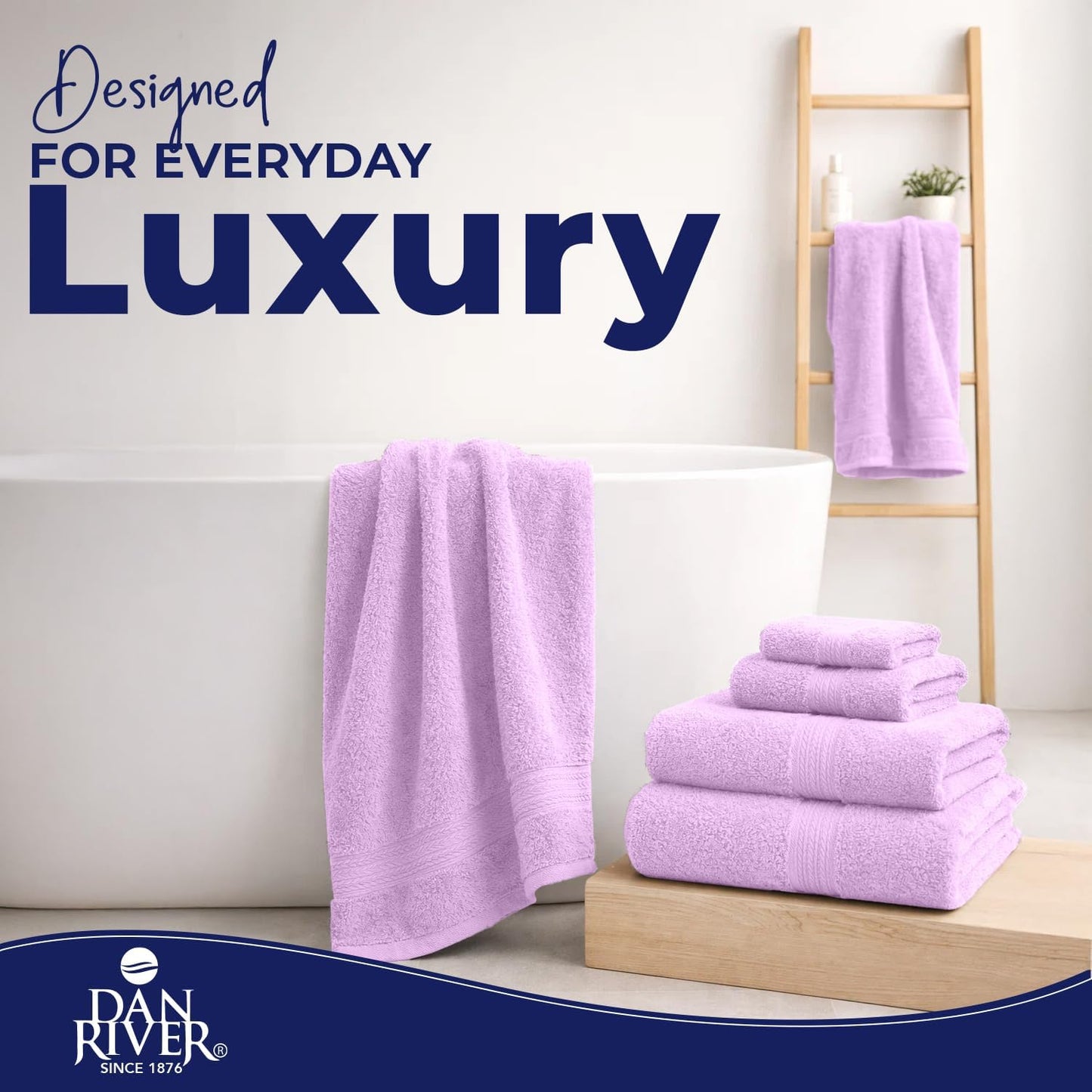 DAN RIVER 8 Piece Luxury Bath Towels for Bathroom, Towel Set, Lavendar | 2 Bath towels, 2 Hand towels, and 4 Wash