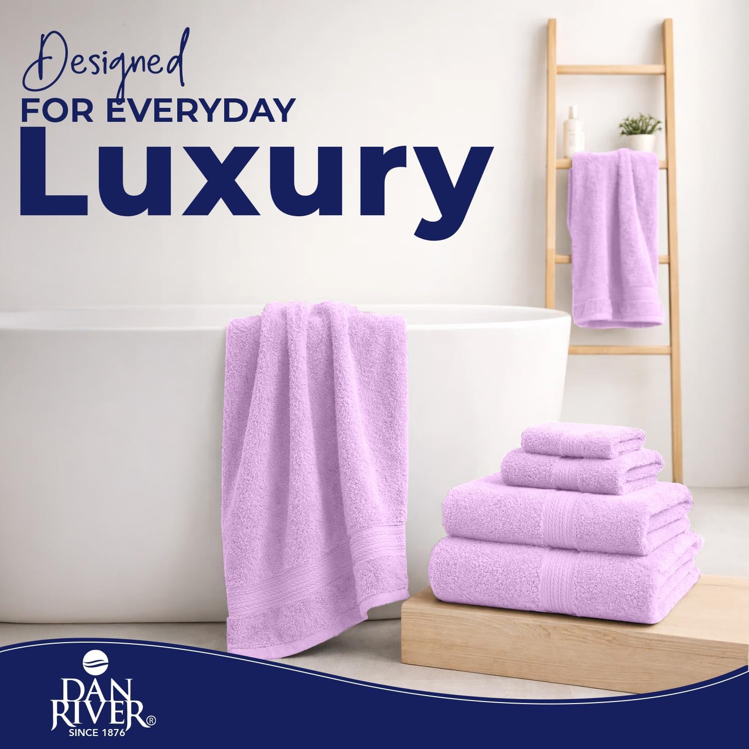 DAN RIVER 8 Piece Luxury Bath Towels for Bathroom, Towel Set, Lavendar | 2 Bath towels, 2 Hand towels, and 4 Wash