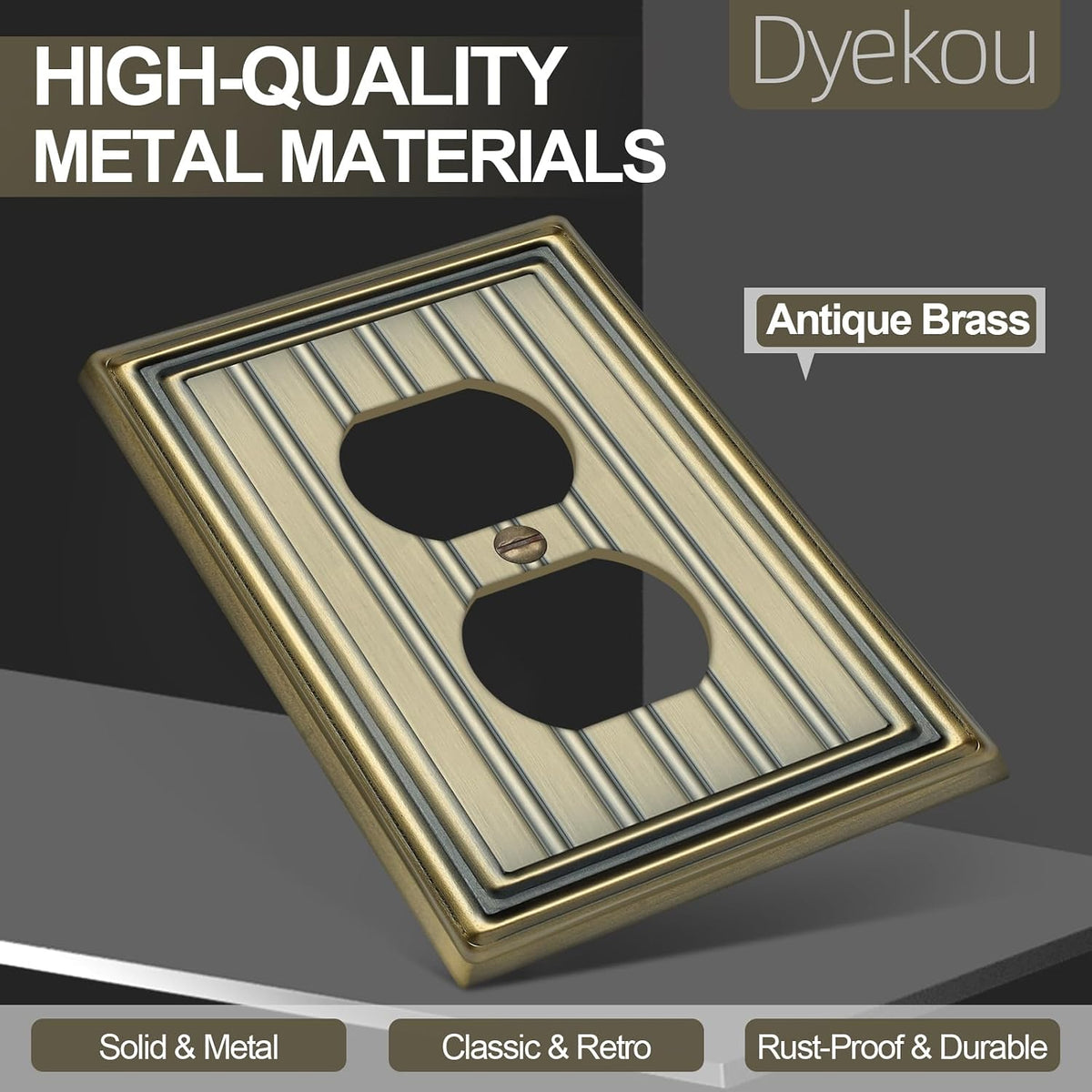 Metal 1 Gang Wall Plate Cover Duplex Outlet Cover Antique Brass 6 Pack | Decorative Switch Plates Outlet Cover, Light