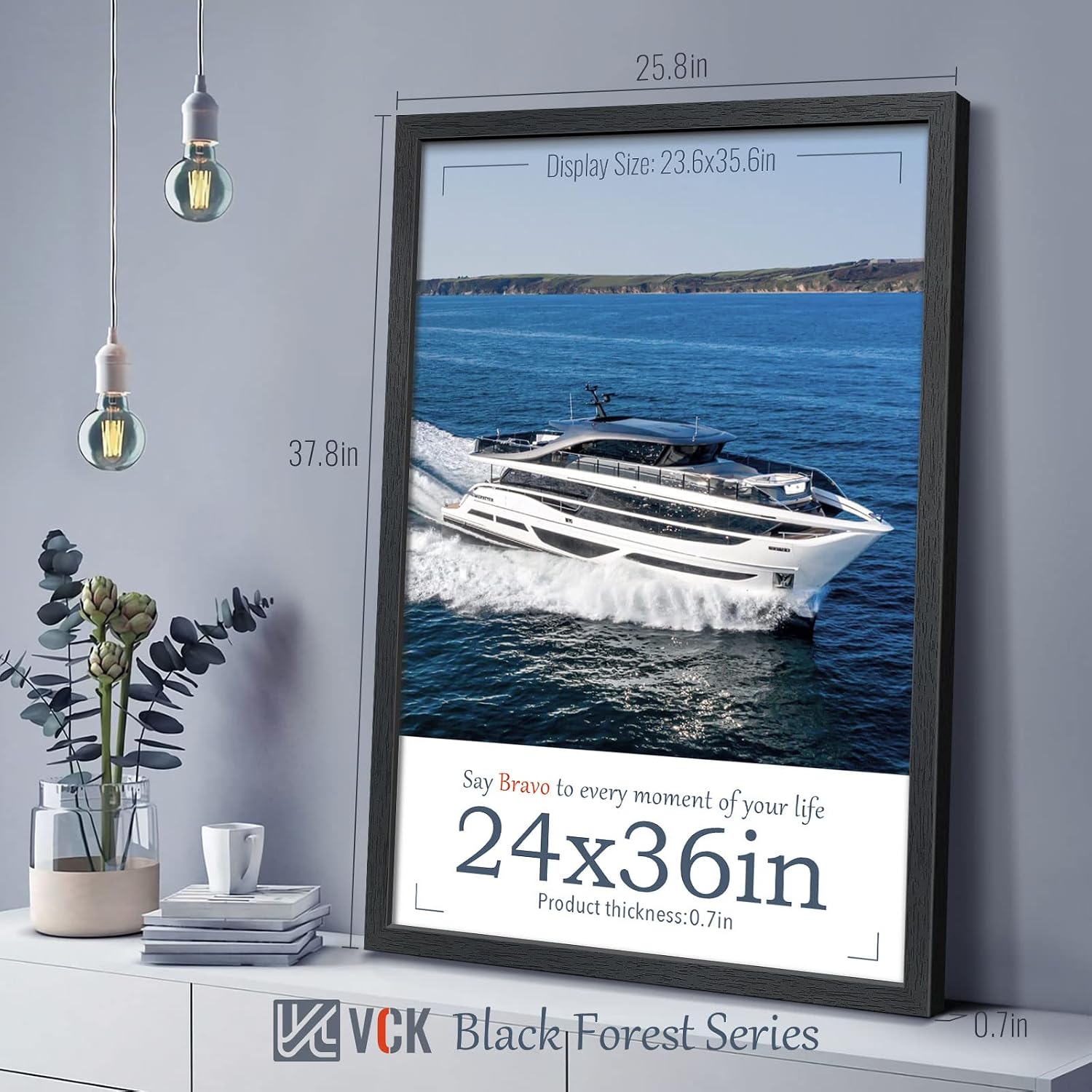 VCK 24x36 Poster Frame Black 4 Pack, Wide Wood Border, for Gallery Wall | Wall Hanging, Textured Wood, Shatterproof