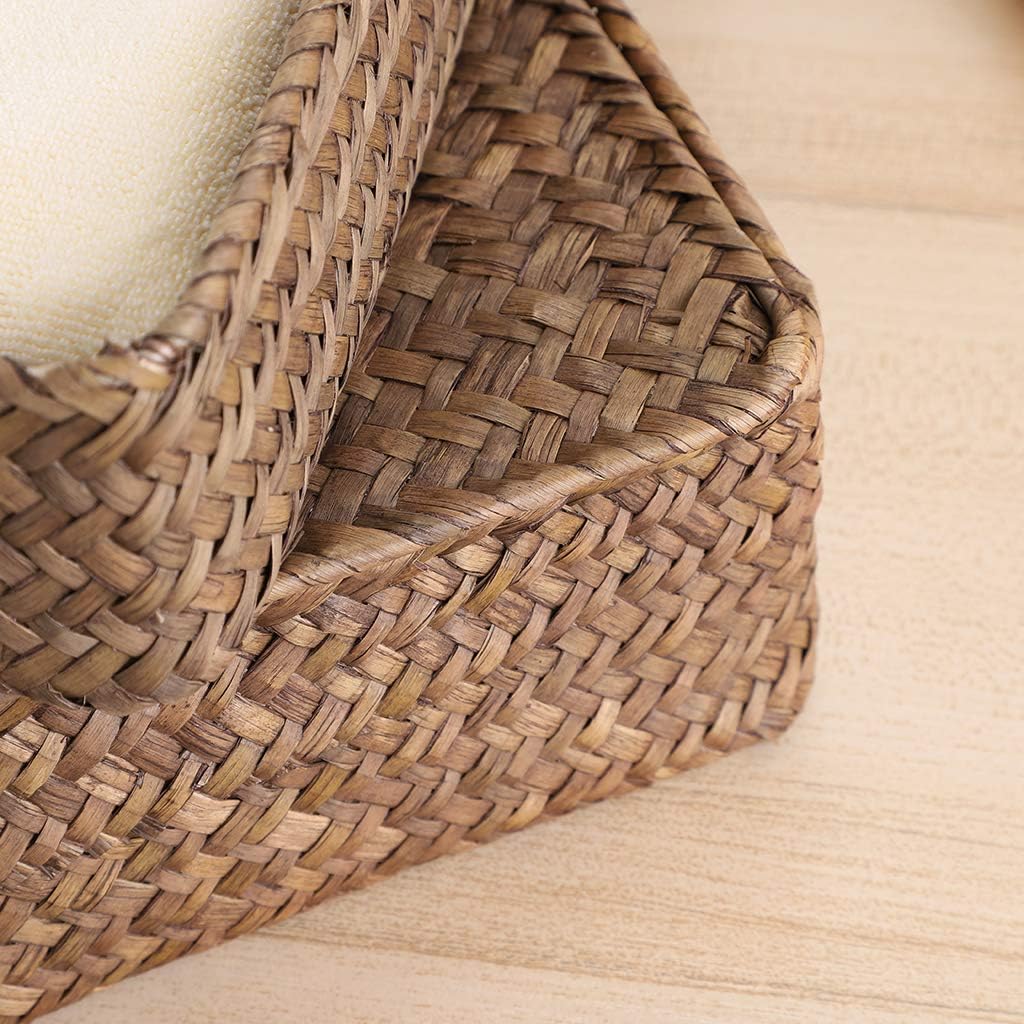 Flat Woven Wicker Storage Bins / Small+large / Coffee / Natural / Set of 2