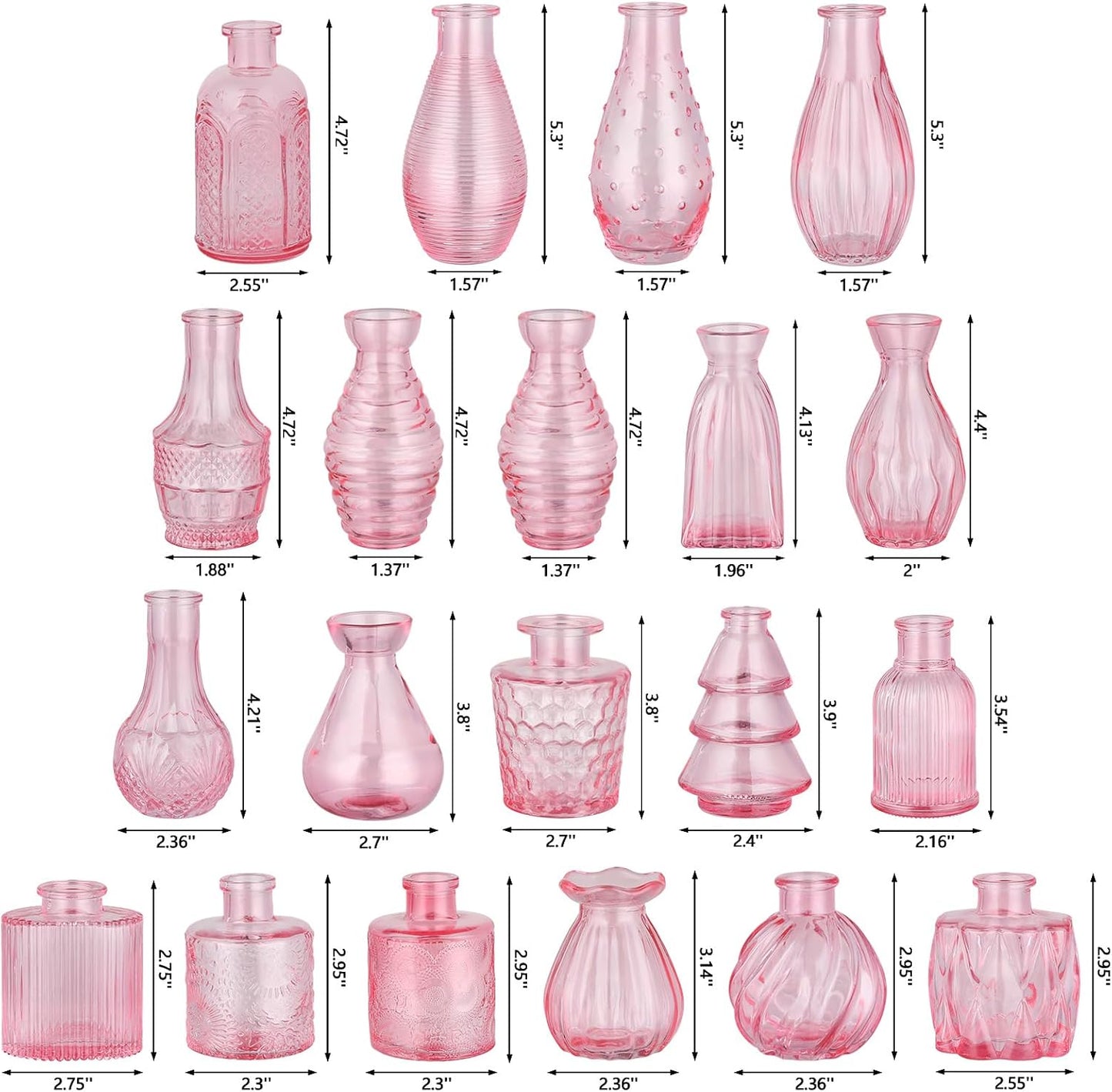 Glass Bud Vases Mini Flower Vase Small Vintage Vases for Centerpiece Table Wedding / Pink