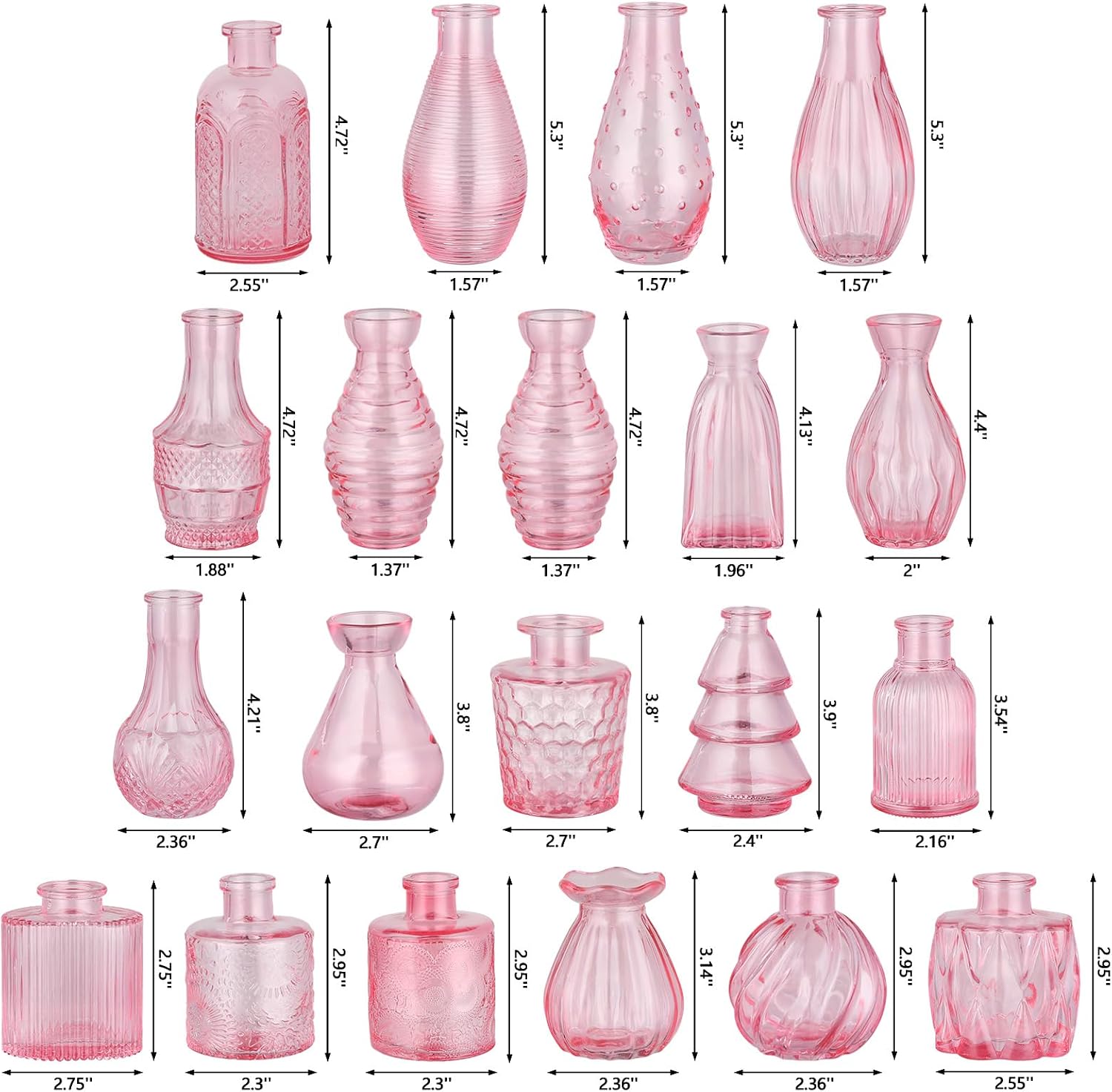 Glass Bud Vases Mini Flower Vase Small Vintage Vases for Centerpiece Table Wedding / Pink