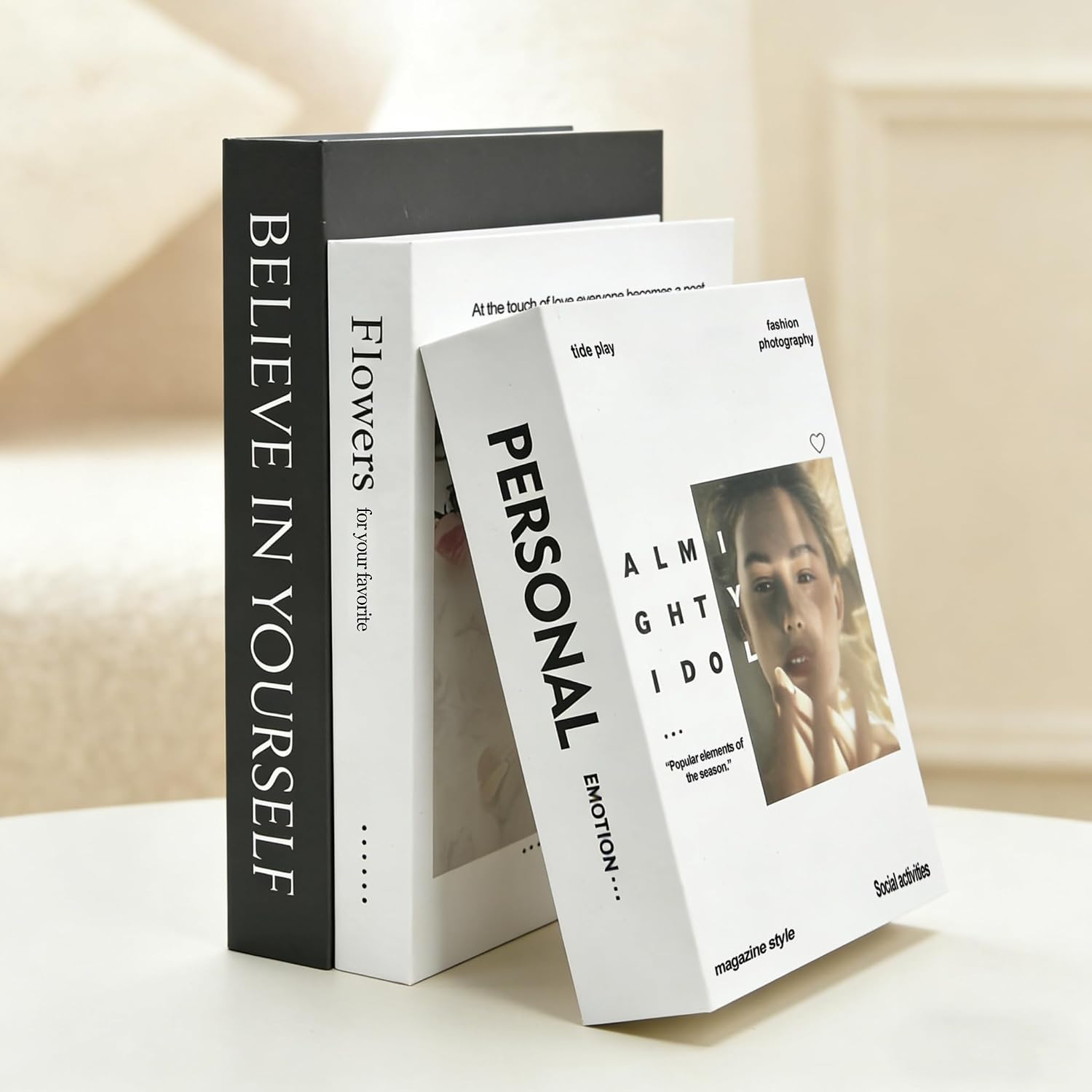 Decoration Books / White Simple Style Books Suitable / Black / Set of 3