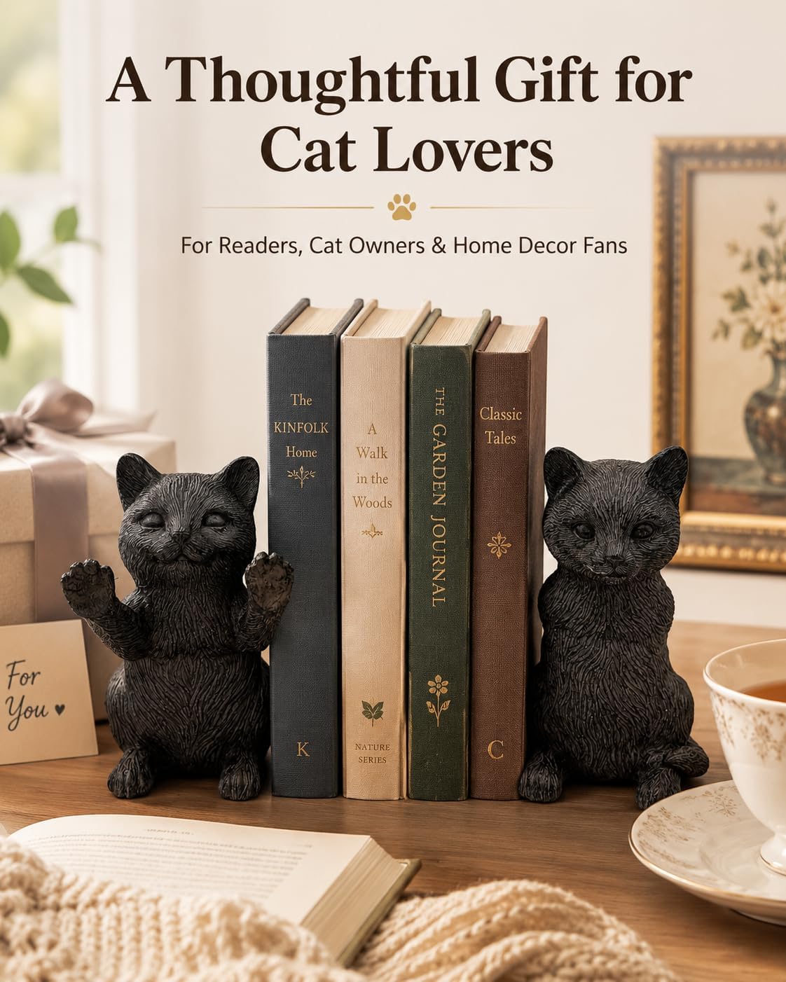 Resin Bookends / Decorative Bookends / Cat / Black / Set of 2