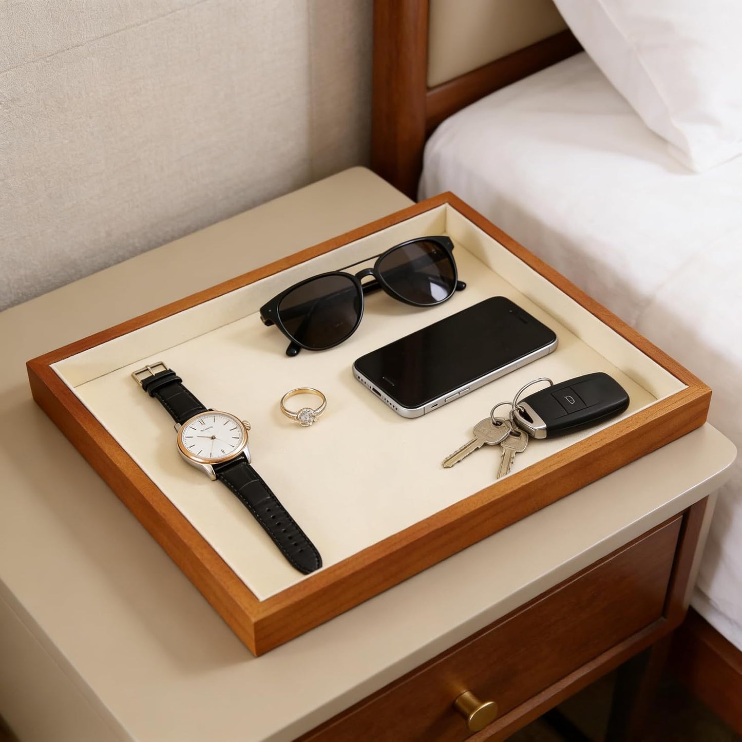 Wood Flat Jewelry Tray Stackable Display Tray / Old Lace / Blank Tray-w 9.45" x H 1.18"x L 13.78