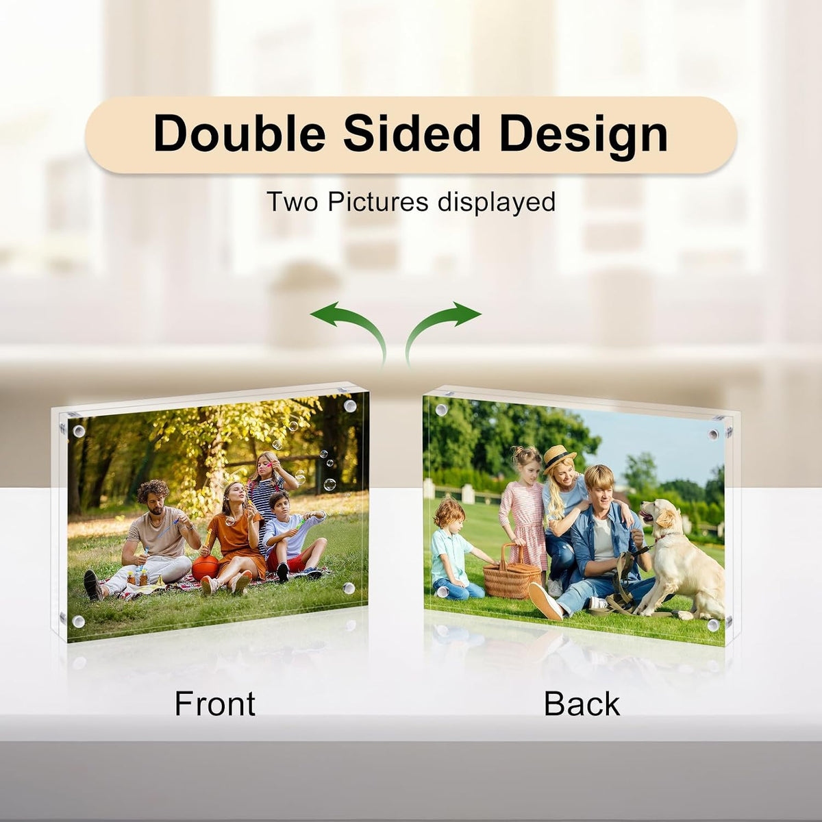AMEITECH 4x6 Acrylic Picture Frame 5 Pack, Frameless Clear Photo Frames | Double Sided Floating Magnetic Frames, 20mm