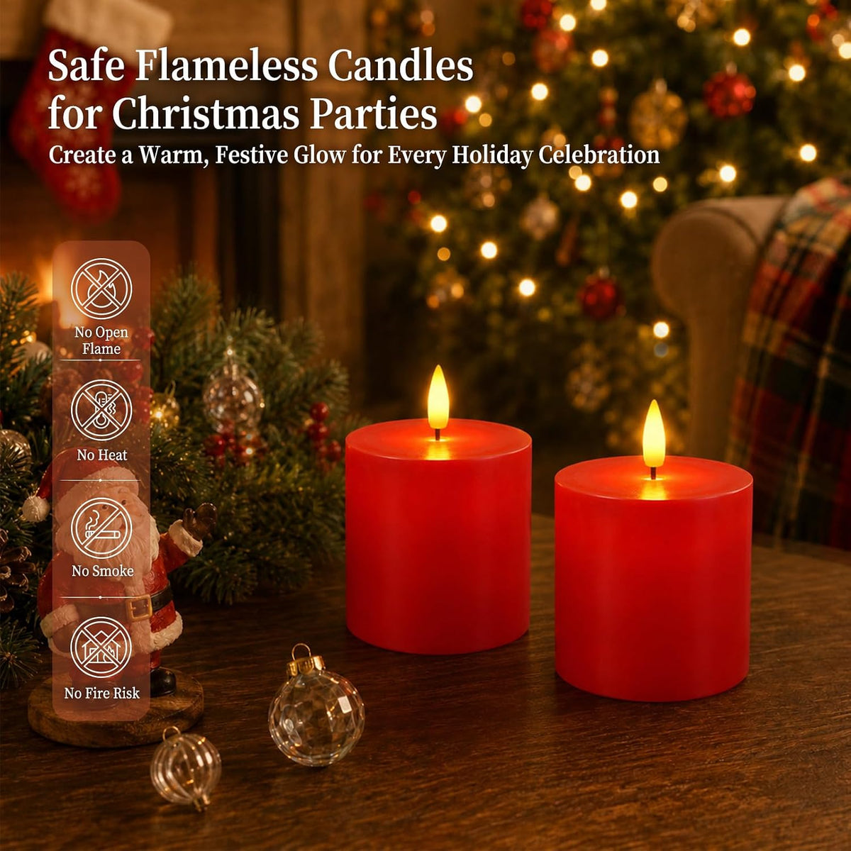 Homemory 3x3 Red Flameless Candles Battery Operated with Remote Timer, 2PC | Real Wax LED Pillar Candles with Realistic