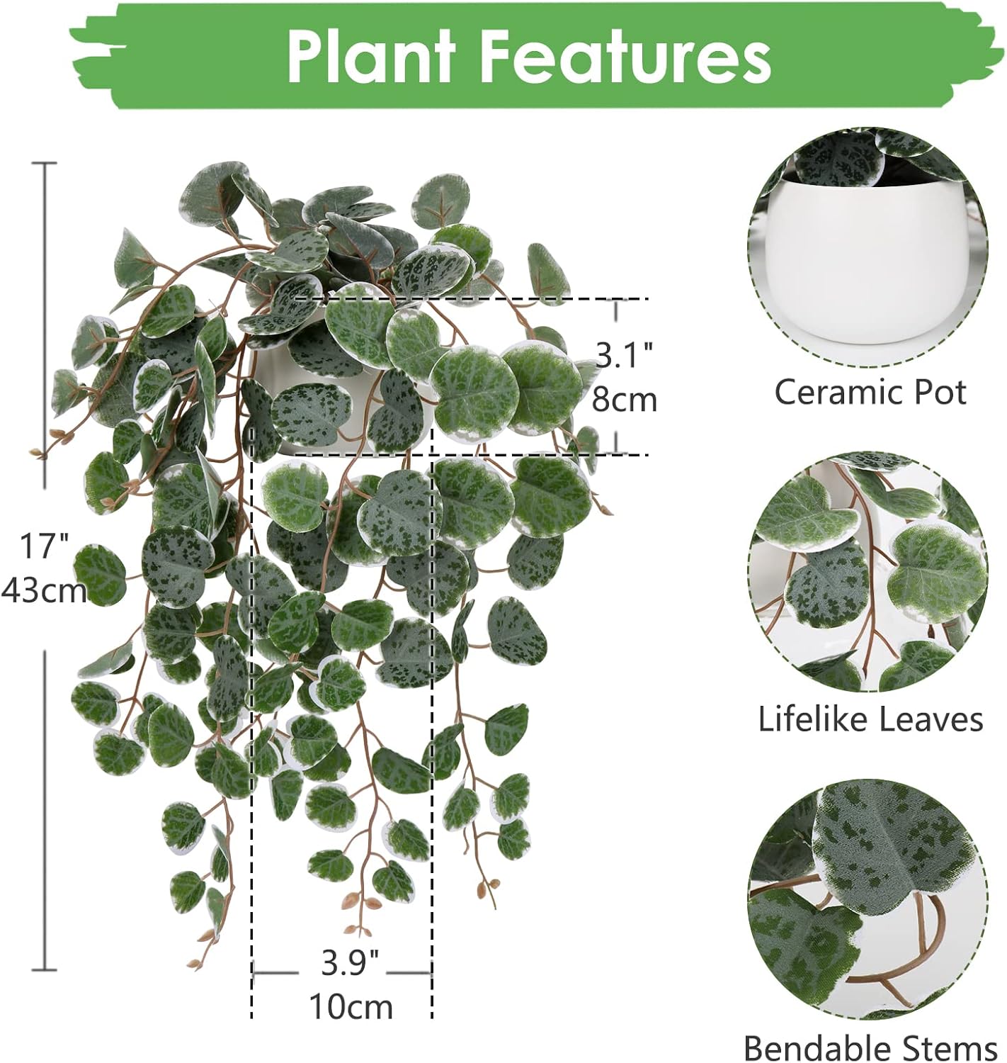 Ceramic Pot Faux Draping Vine Plants / Green