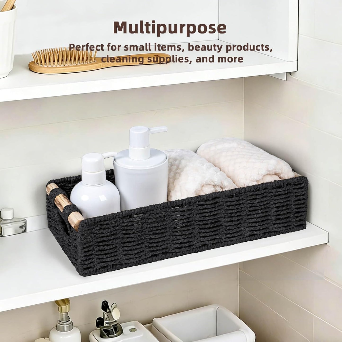 Handwoven Toilet Tank Top Paper Baskets / Black