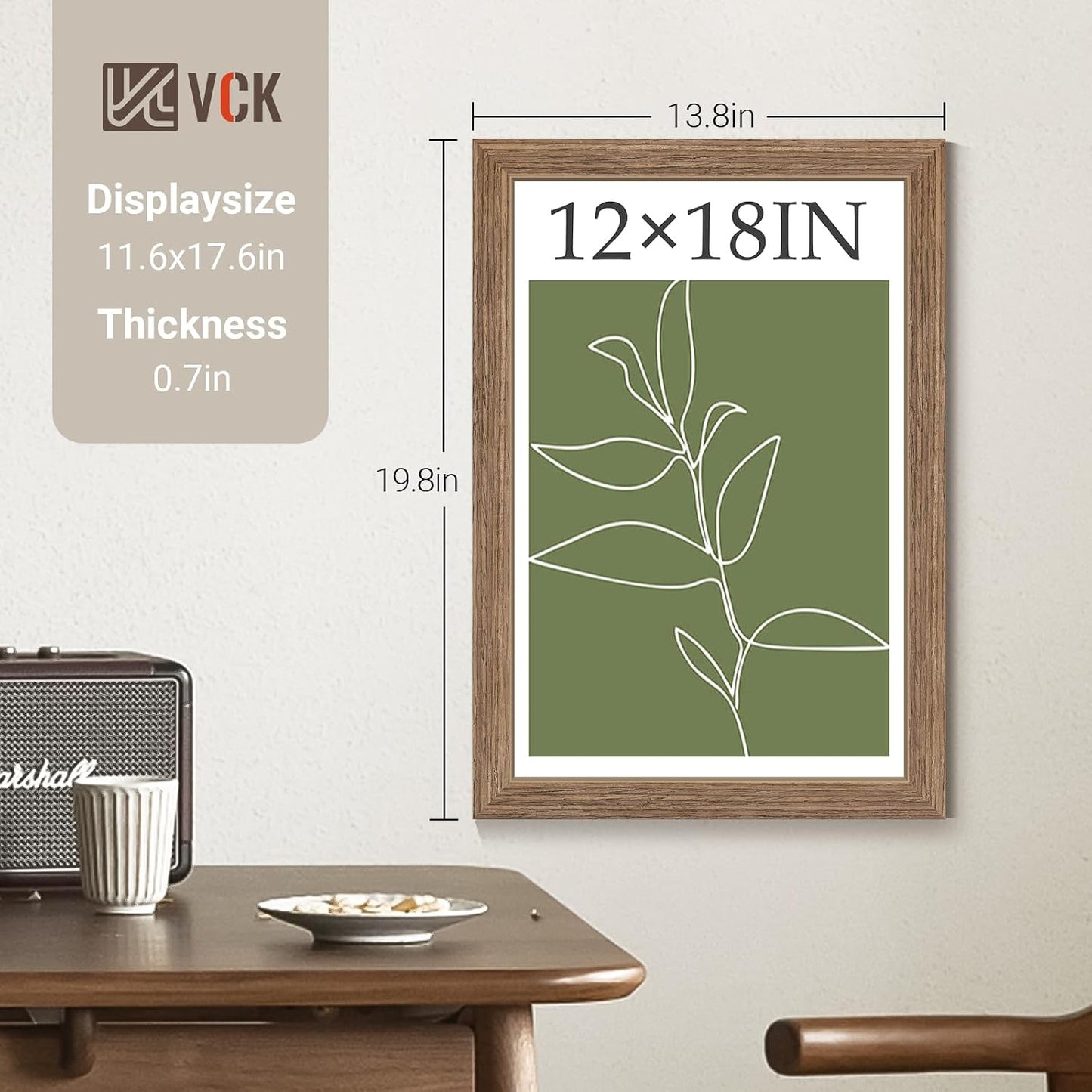 VCK 12x18 Frame Walnut 4 Pack, Wide Thick Wood Border, for Poster/Print | Exclusive Woodgrain, Wall Hanging, HD