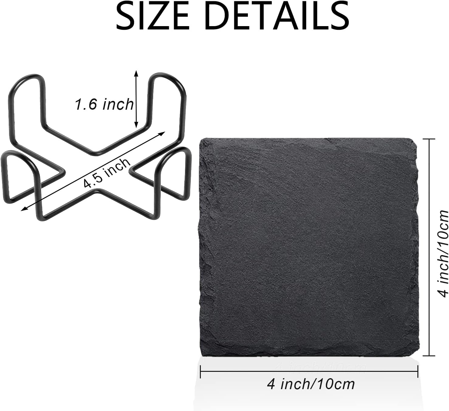 Square Slate Drink Coasters Set / 4 Square Coasters / Black / 4 Inch / Set of 4