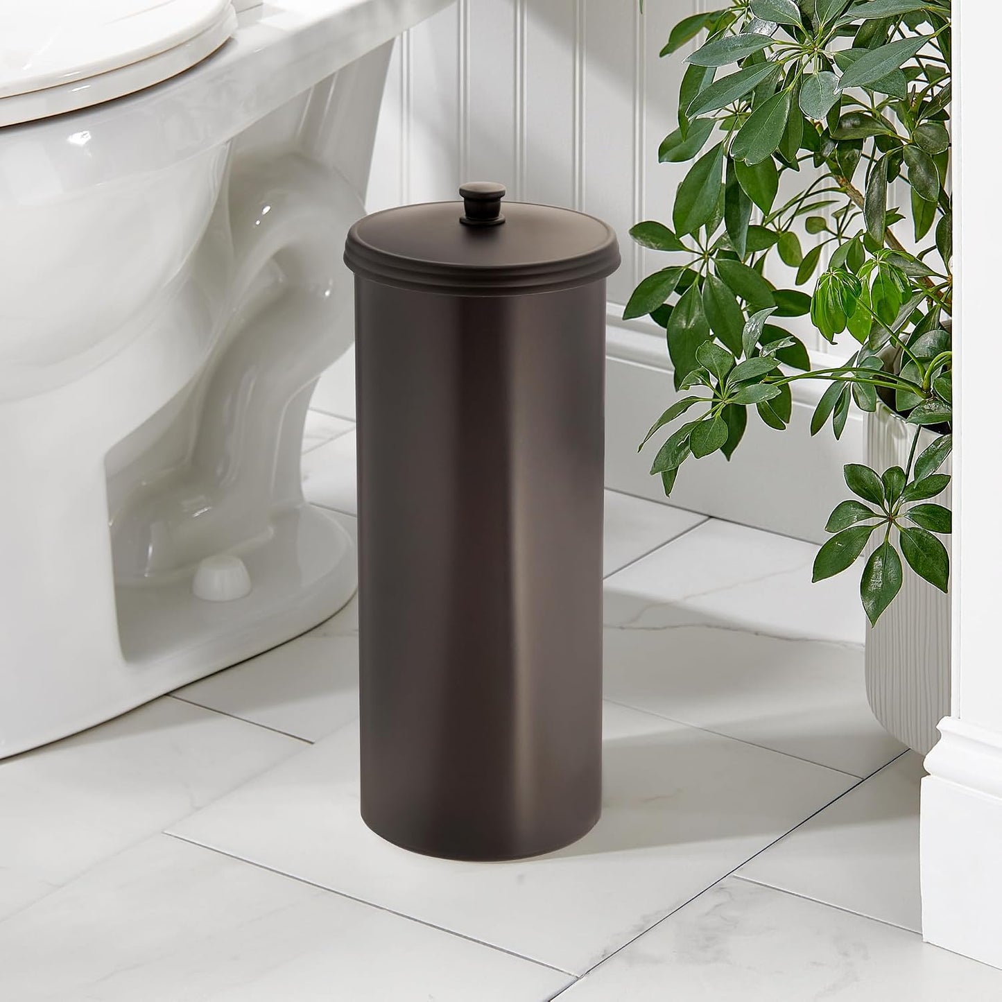iDesign Freestanding Bathroom Toilet Paper Storage Holder, 2-Pack, Bronze | With Lid, Holds 3 Extra Rolls