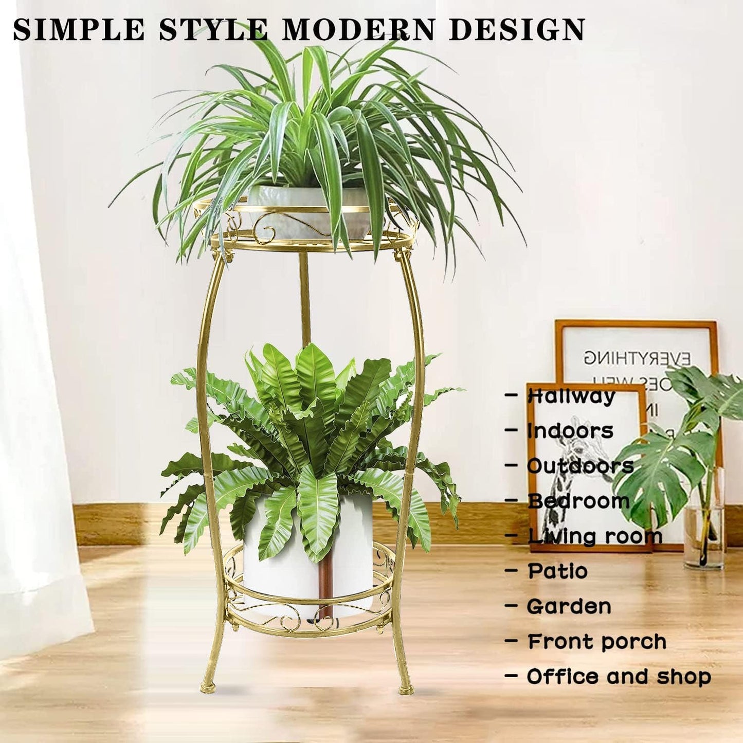MOCORY Plant Stand Indoor Outdoor 2 Tier 27" Tall Metal Potted Holder Rack Flower Pot Stand Heavy Duty Plant Shelf